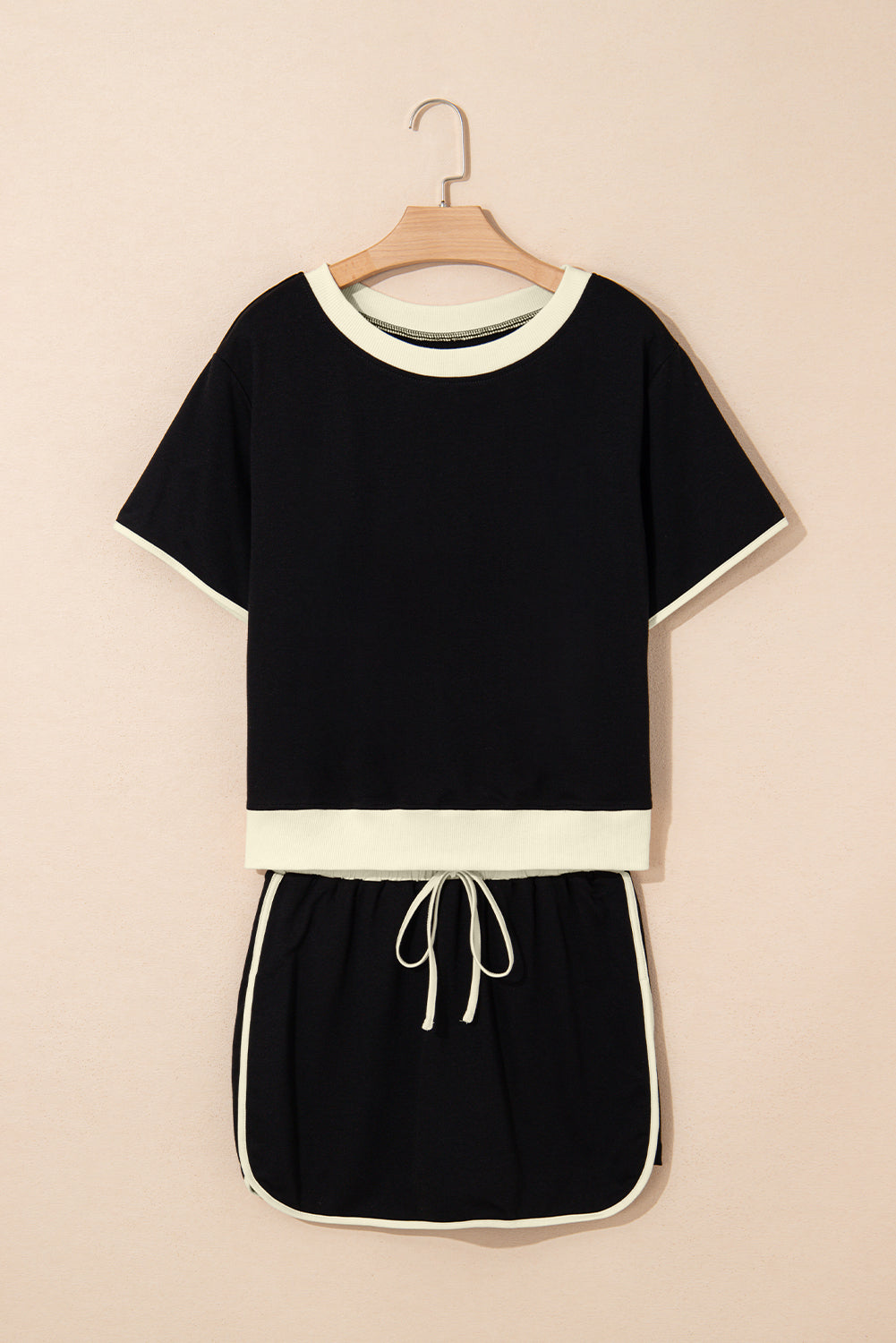 Colorblock Edge Drop Shoulder T Shirt and Skort 2Pcs Set