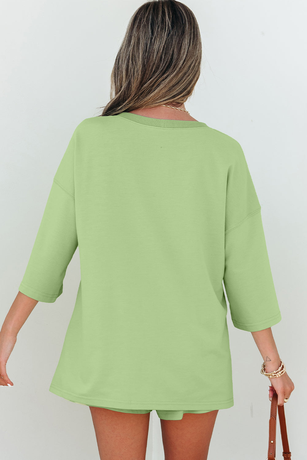 Solid Loose V Neck Half Sleeve Tee and Shorts