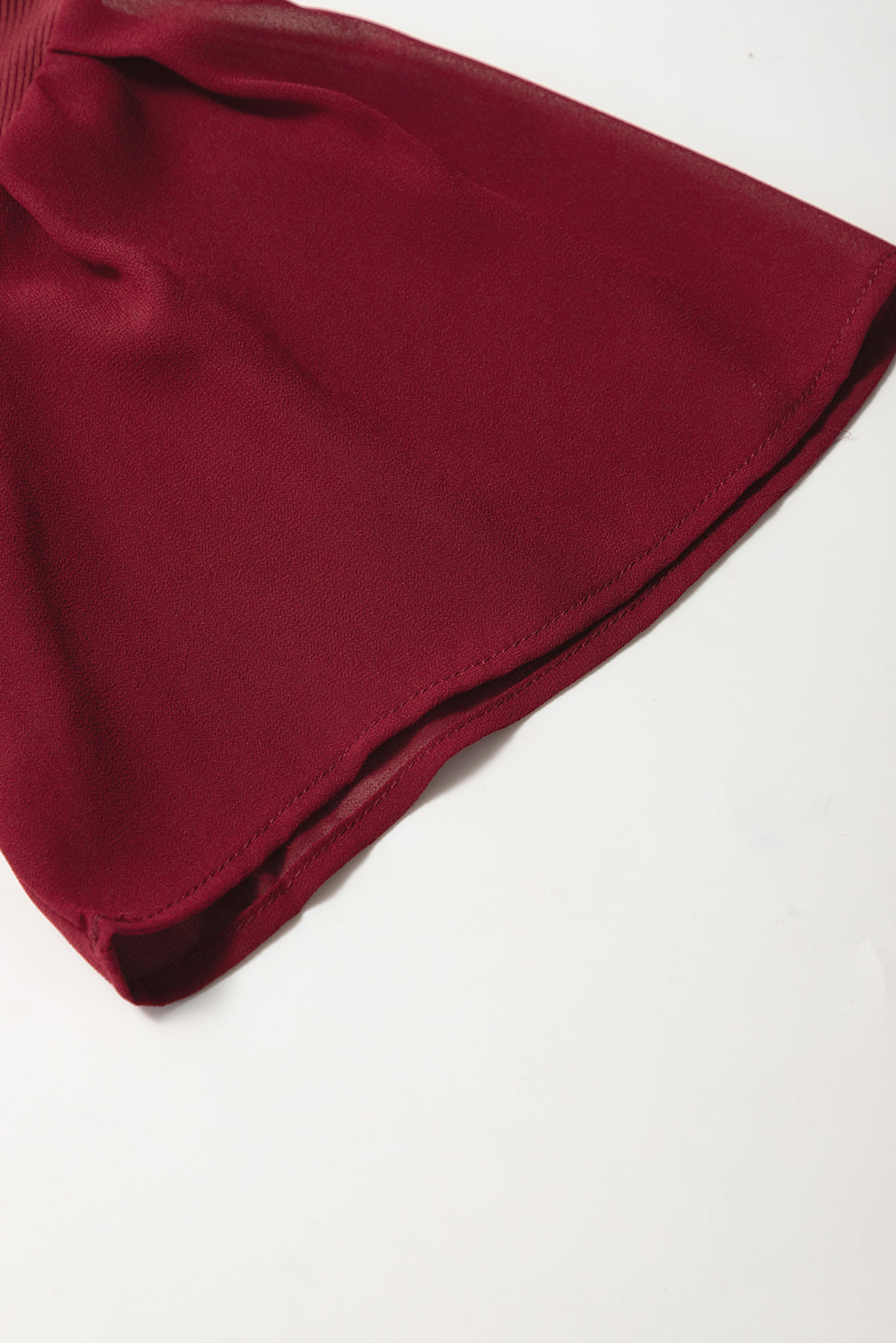 Mesh Ruffled Sleeve Slim Fit V Neck Top