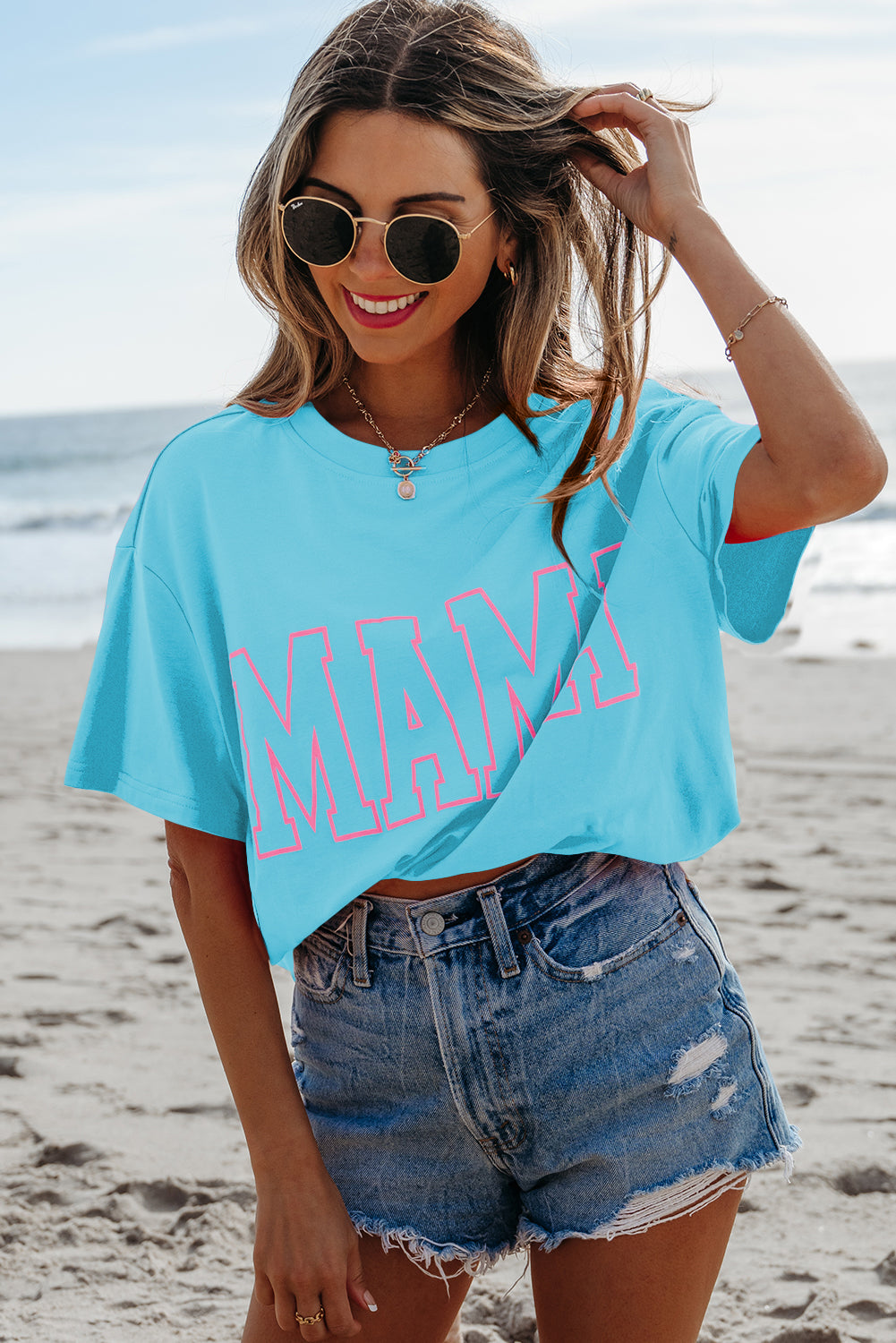 MAMA Letter Graphic Neon T Shirt