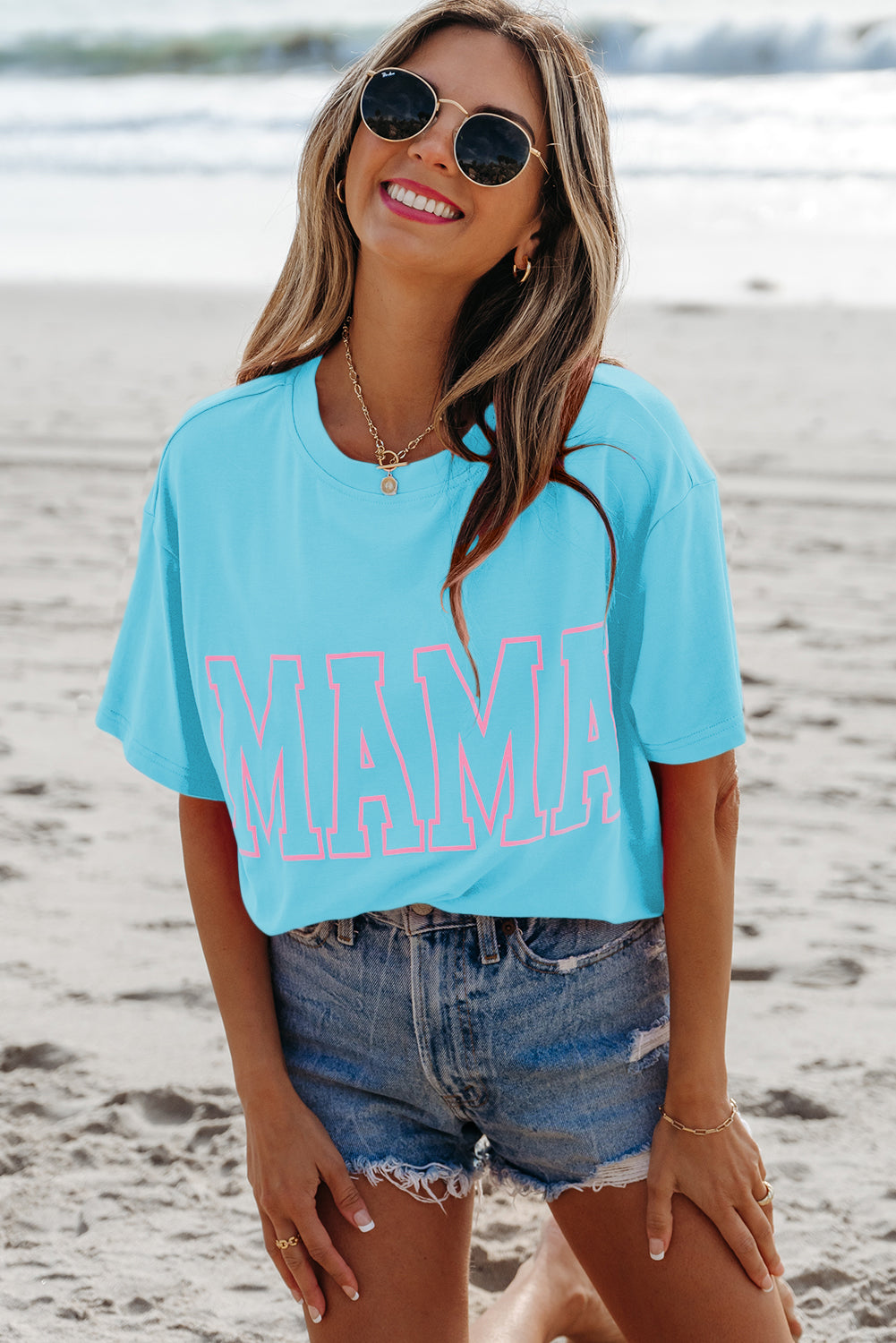 MAMA Letter Graphic Neon T Shirt
