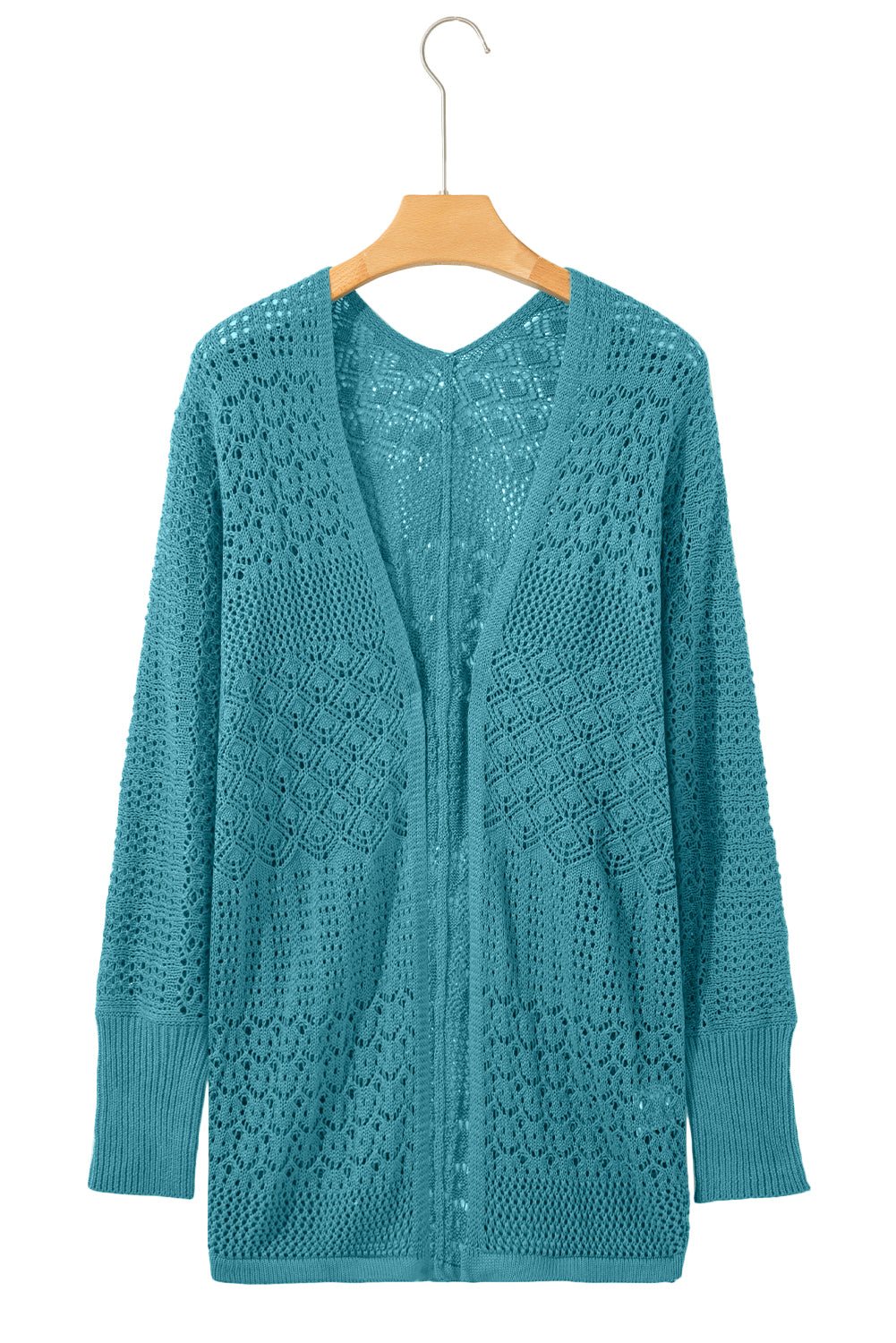 Mix Pattern Hollowed Knit Open Front Cardigan