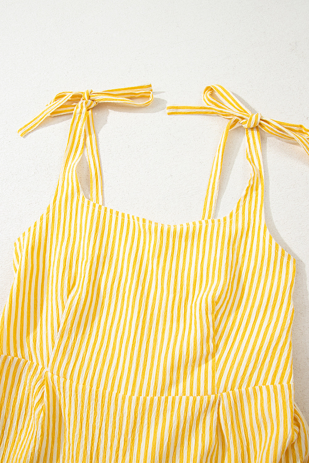 Stripe Shoulder Tie Smocked Back Wide Leg Casual Romper