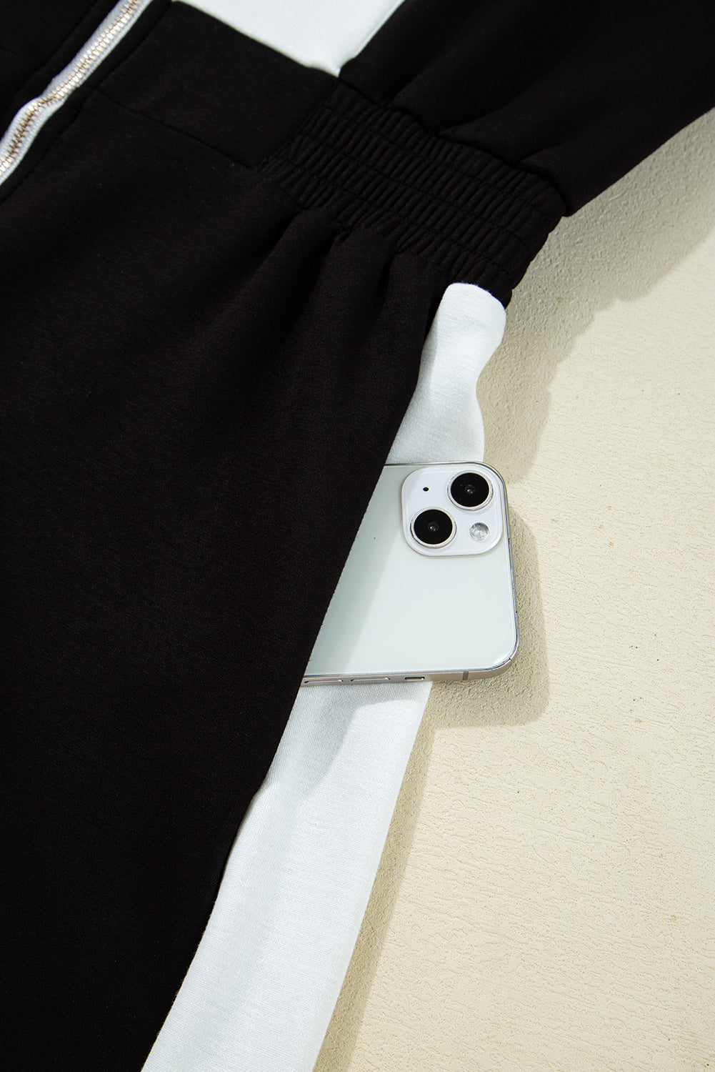 Contrast Collar Patchwork Zip Front Romper
