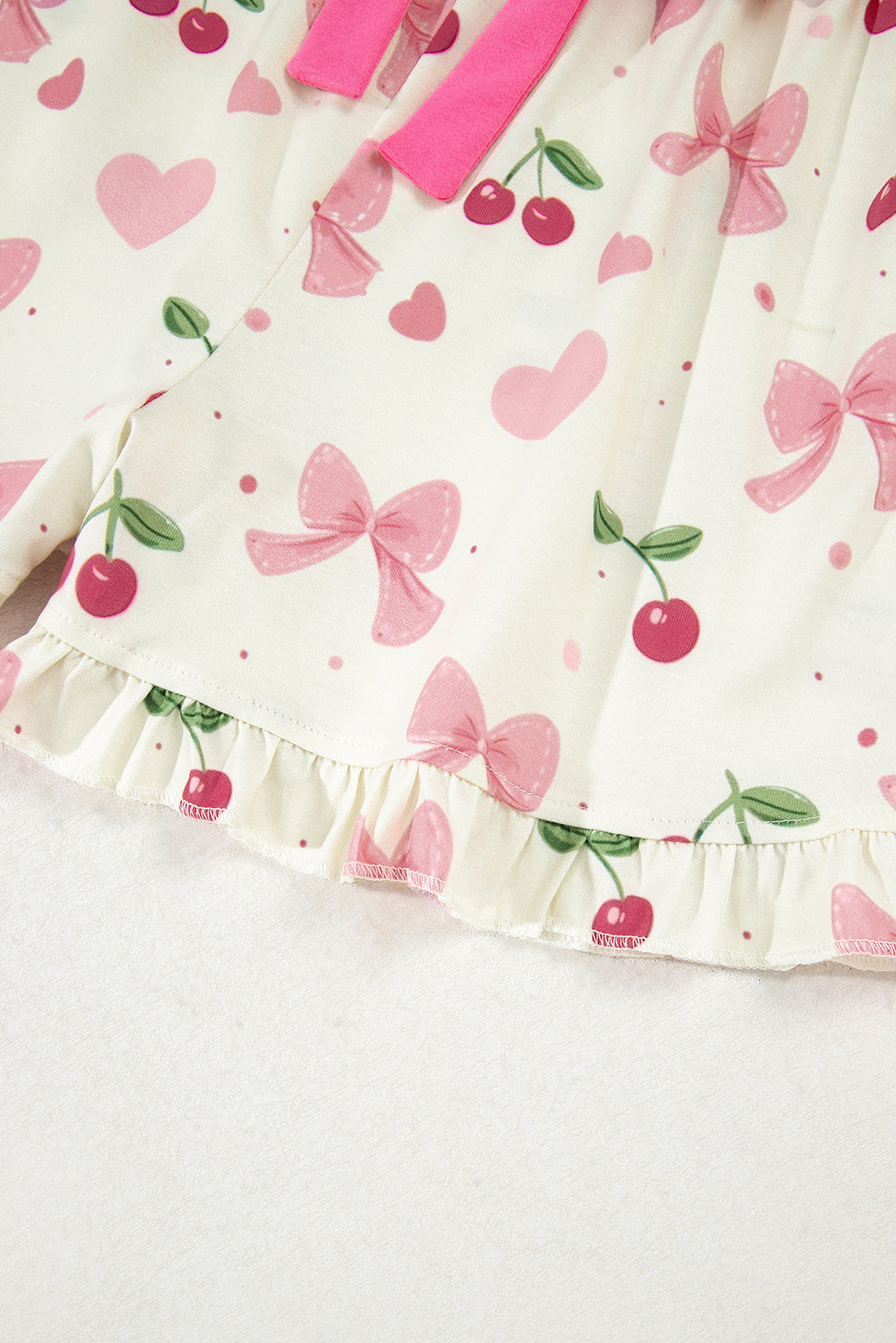 Bow Fruit Print Contrast Pipping Short Pajamas Set