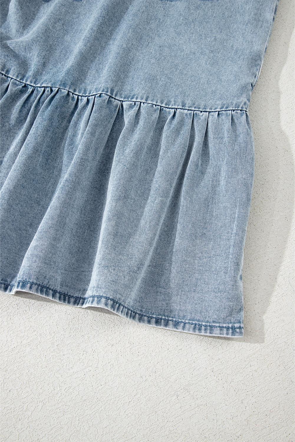 Bowknot Neck Sleeveless Ruffled Chambray Dress