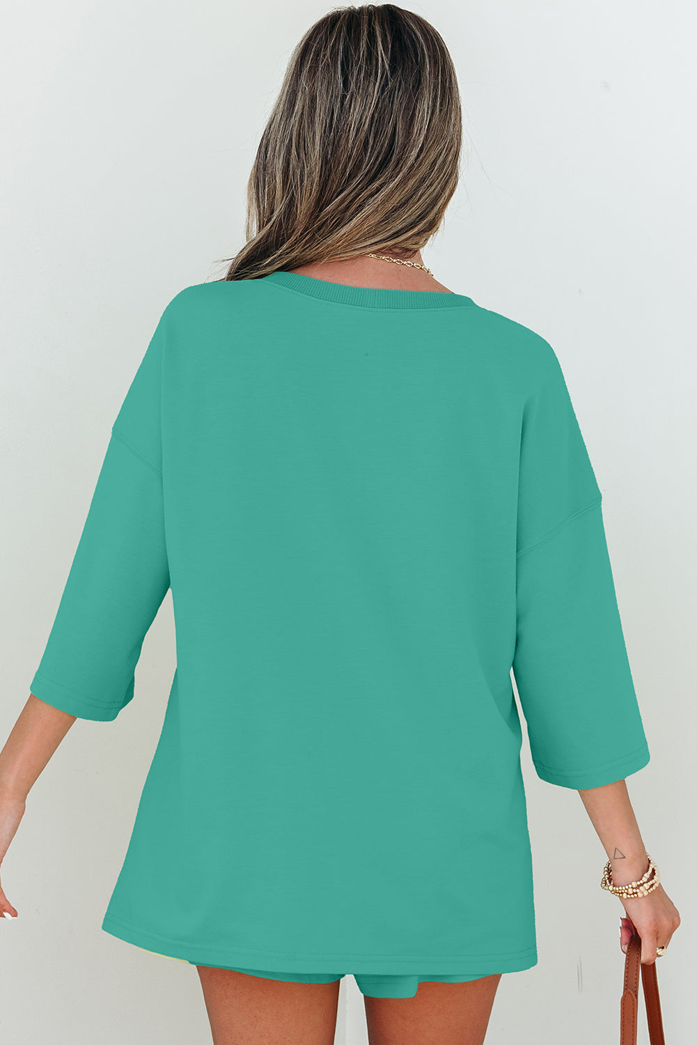 Solid Loose V Neck Half Sleeve Tee and Shorts