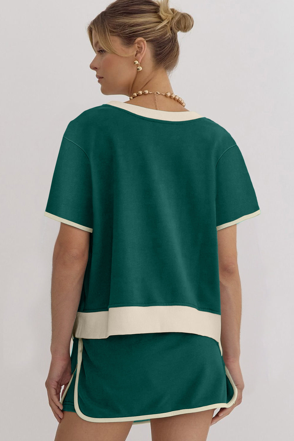 Colorblock Edge Drop Shoulder T Shirt and Skirt 2Pcs Set