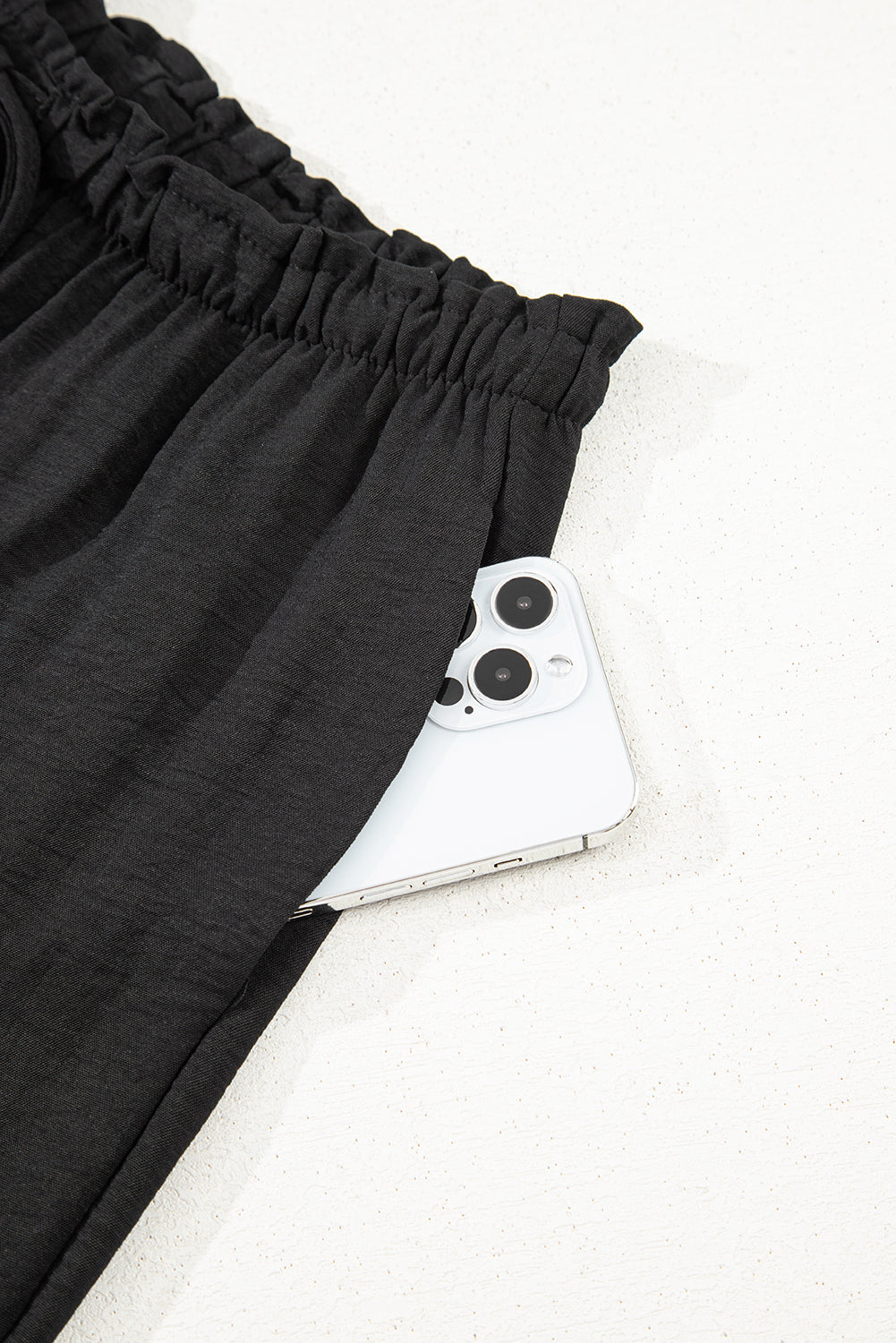 Drawstring Frilled Waist Wide Leg Utility Trousers