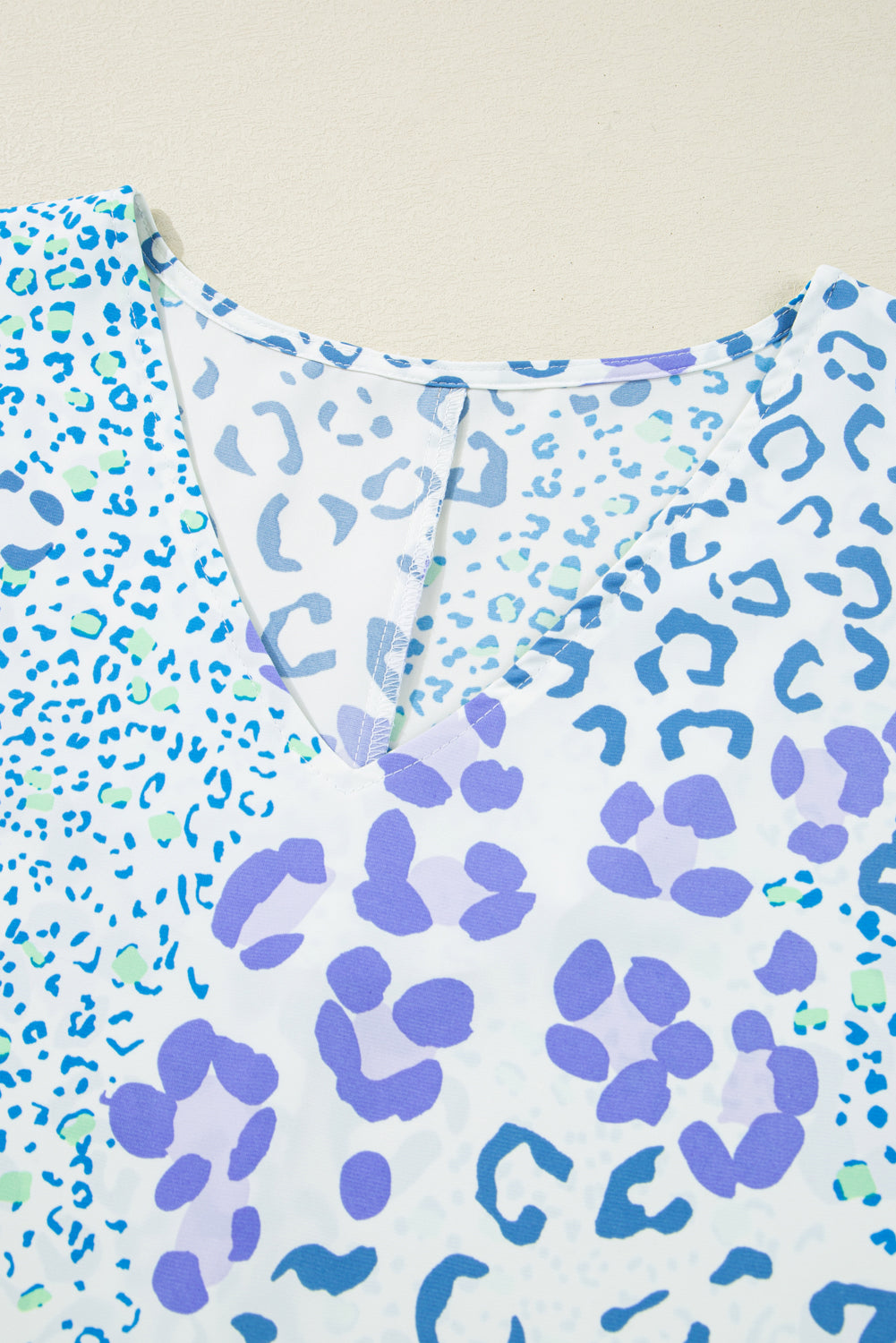 Leopard Print Short Sleeve V Neck Plus Size Top