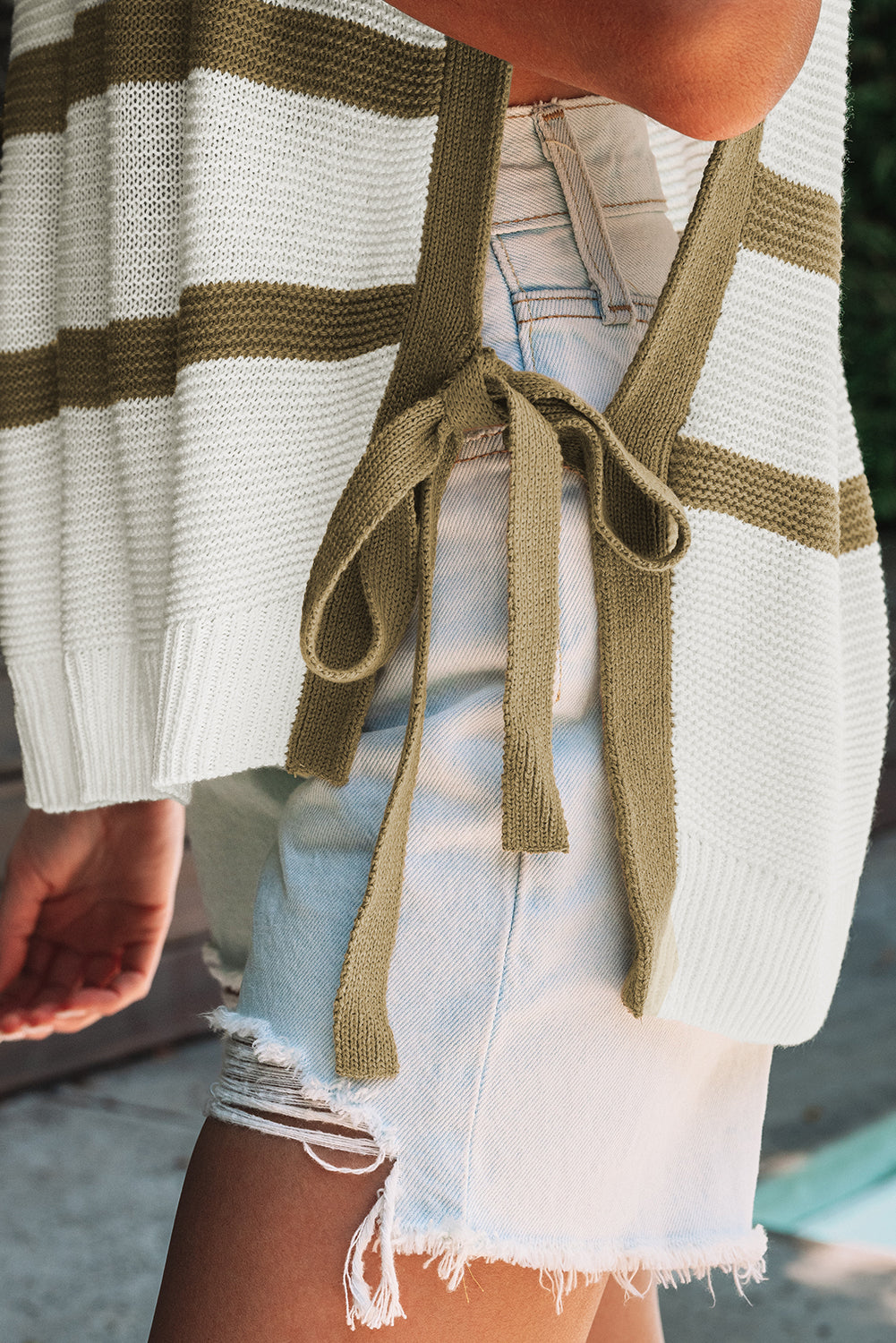 Stripe Tie Open Side Sweater Knitted Top