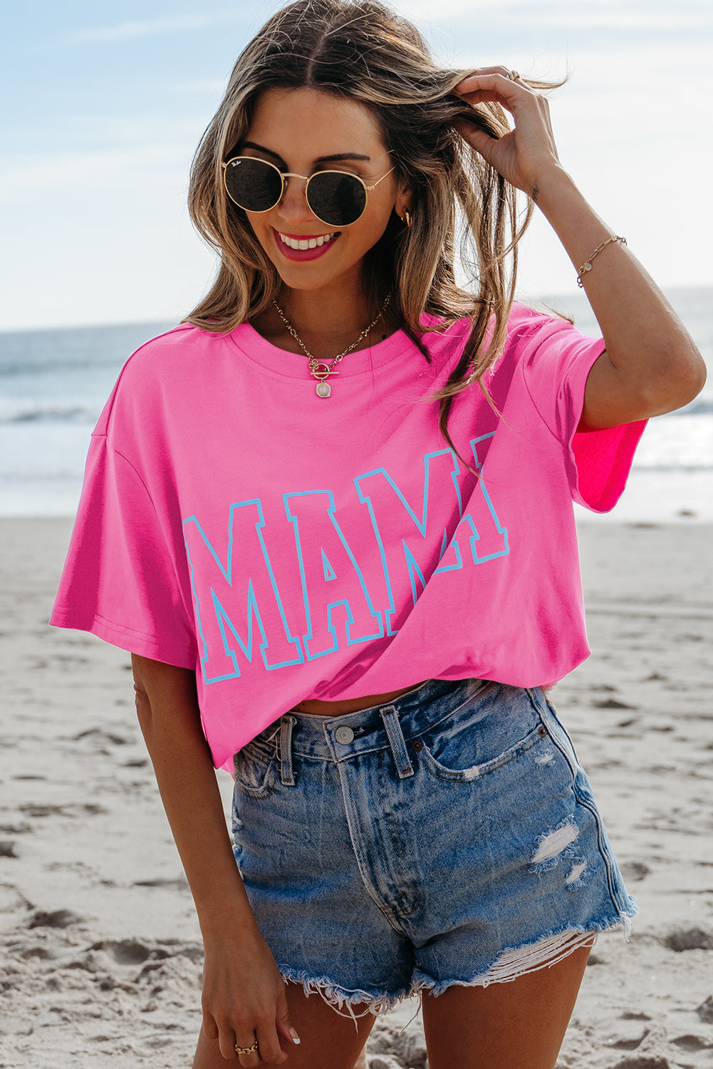 MAMA Letter Graphic Neon T Shirt