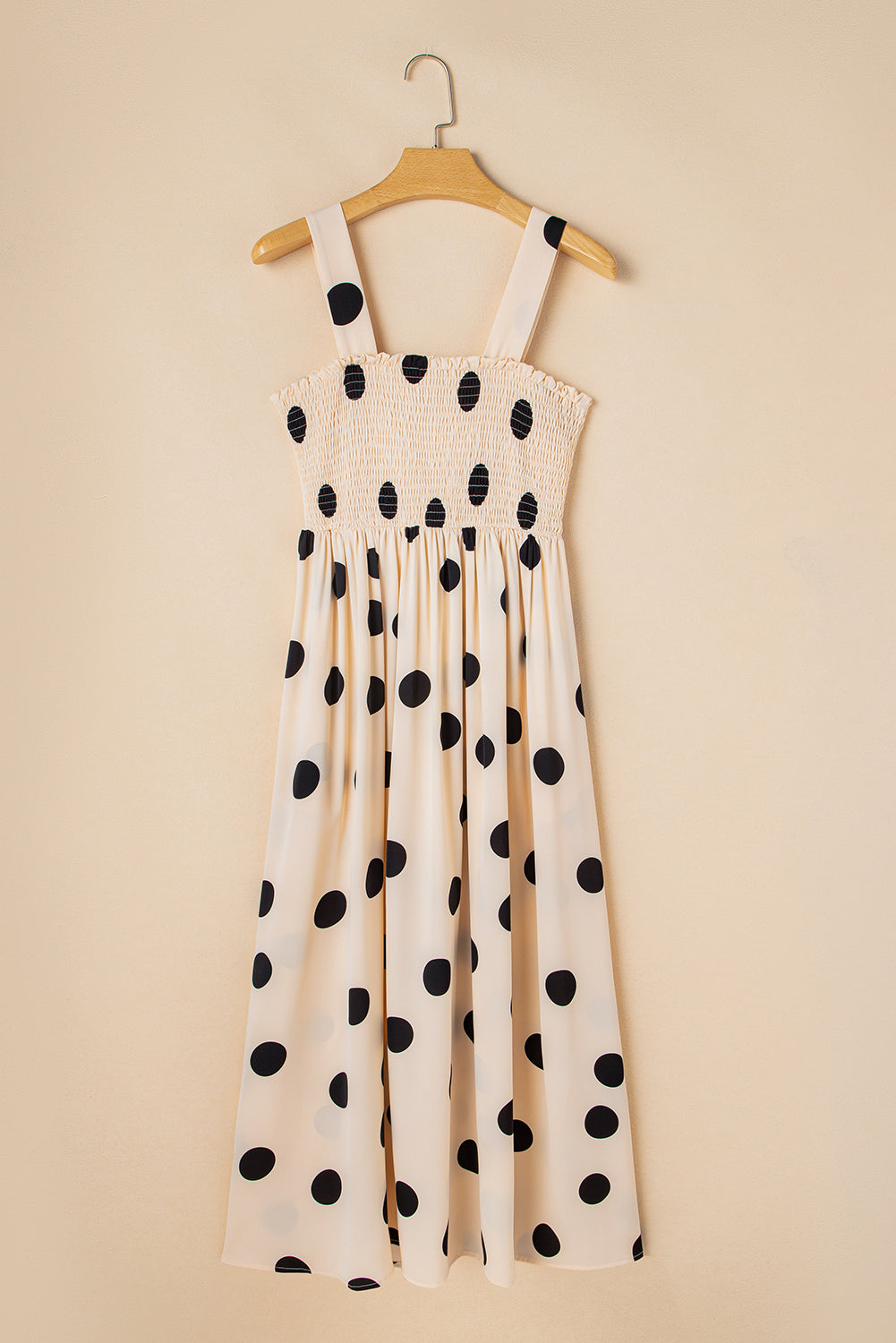 Polka Dot Smocked Fit Flared Sleeveless Long Dress