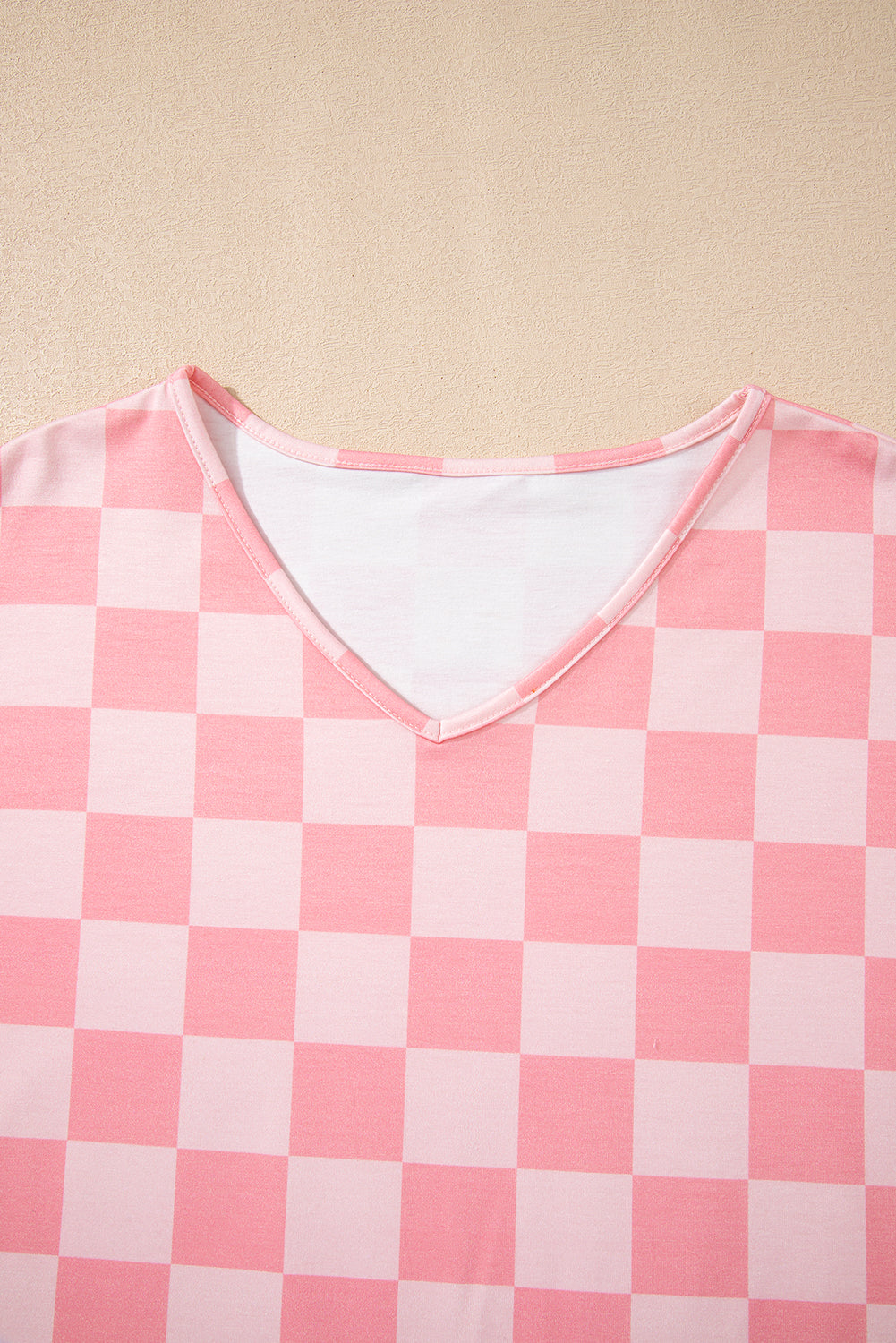 Checkered V Neck Tee Drawstring Shorts Lounge Set