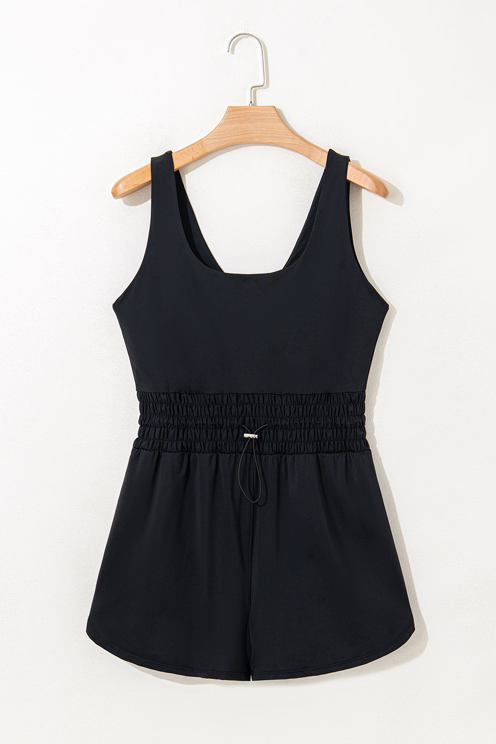 Plain Sleeveless Loop Drawstring Cinched Waist Romper