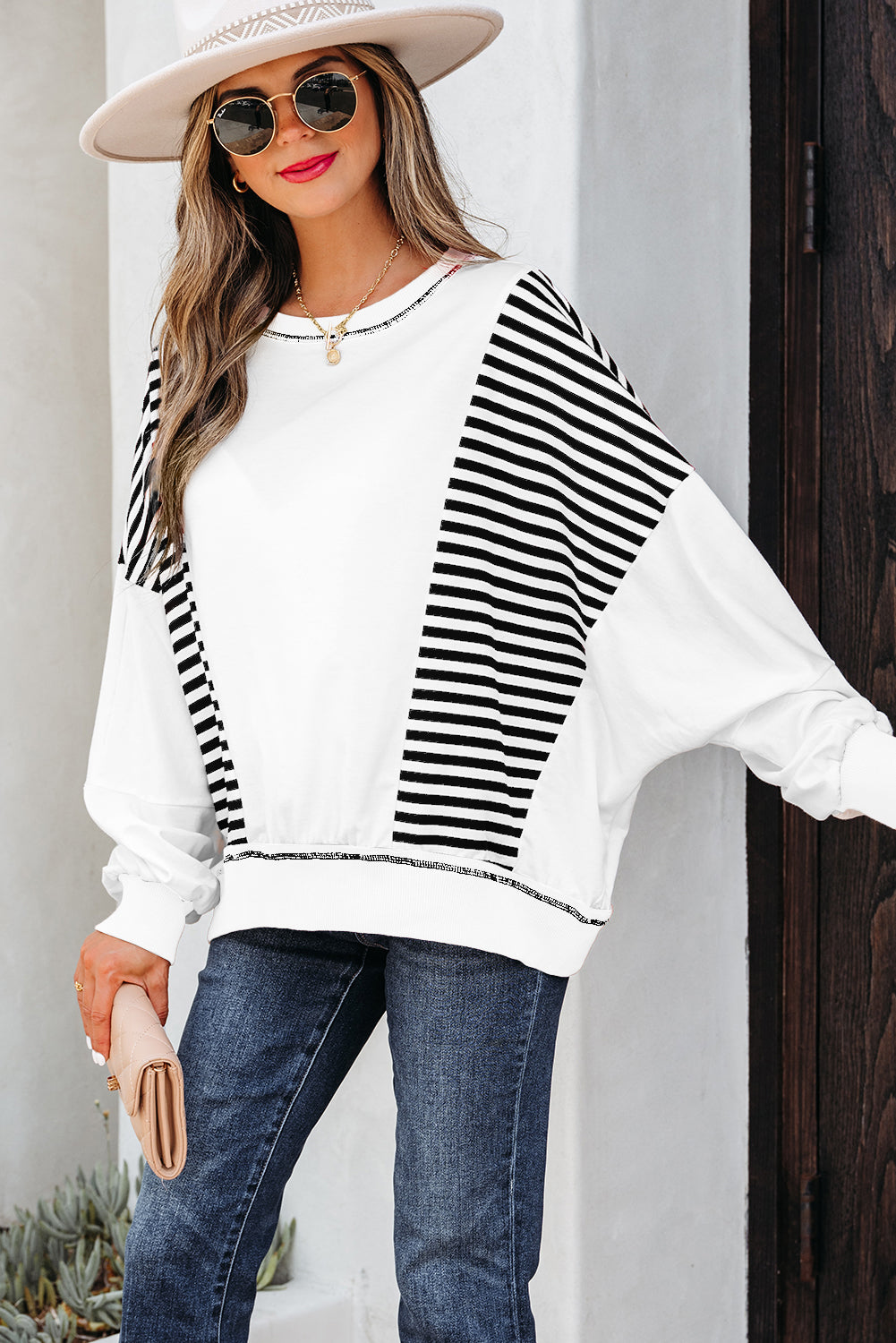 Colorblock Patchwork Contrast Stitching Oversize Sweatshirt