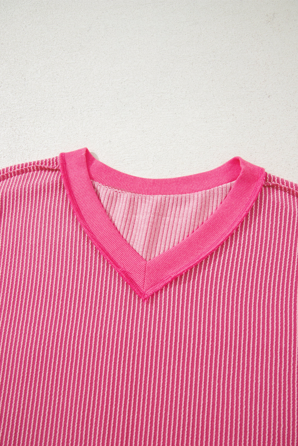 Twisted Ribbed Knit V Neck Casual Tee