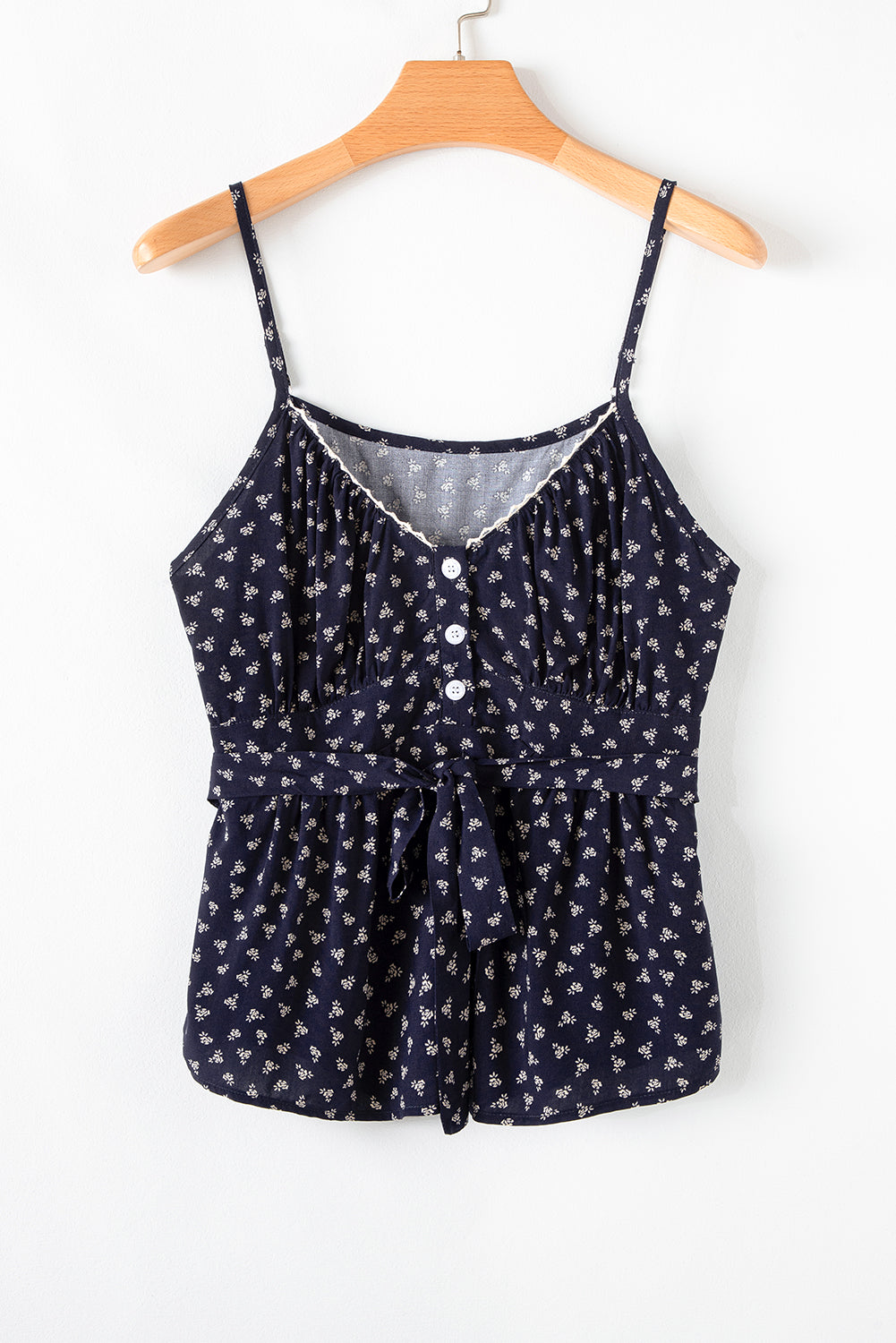 Floral Print Spaghetti Strap Buttoned V Neck Tank Top