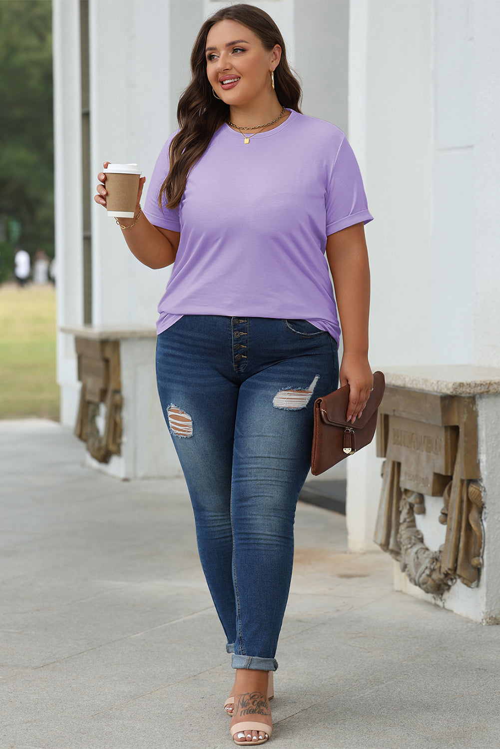 Casual Plain Crew Neck Tee