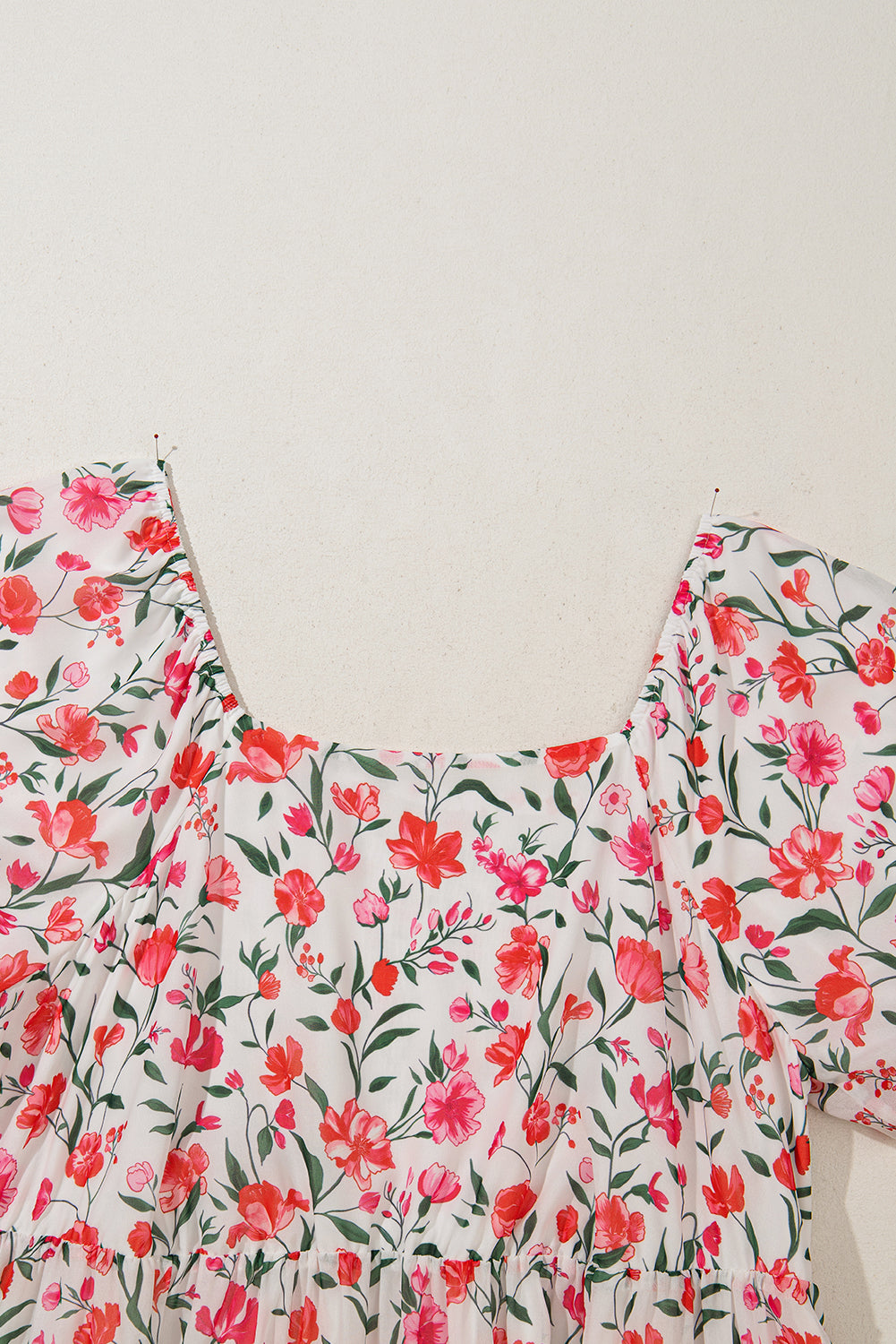 Plus Size Floral Square Neck Puff Sleeve Ruffle Maxi Dress