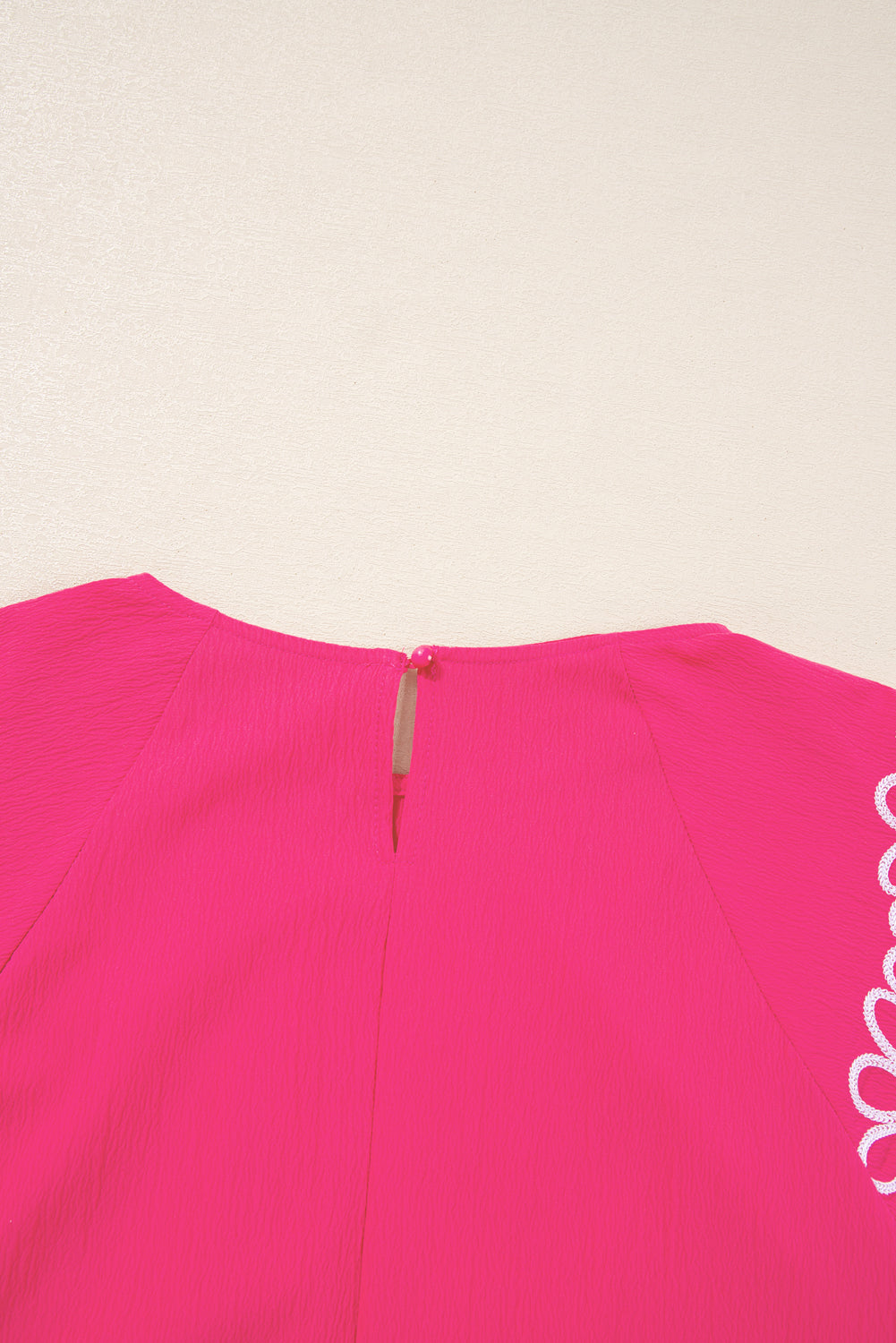 Floral Embroidered Flutter Sleeve Pleated O Neck Plus Size Blouse