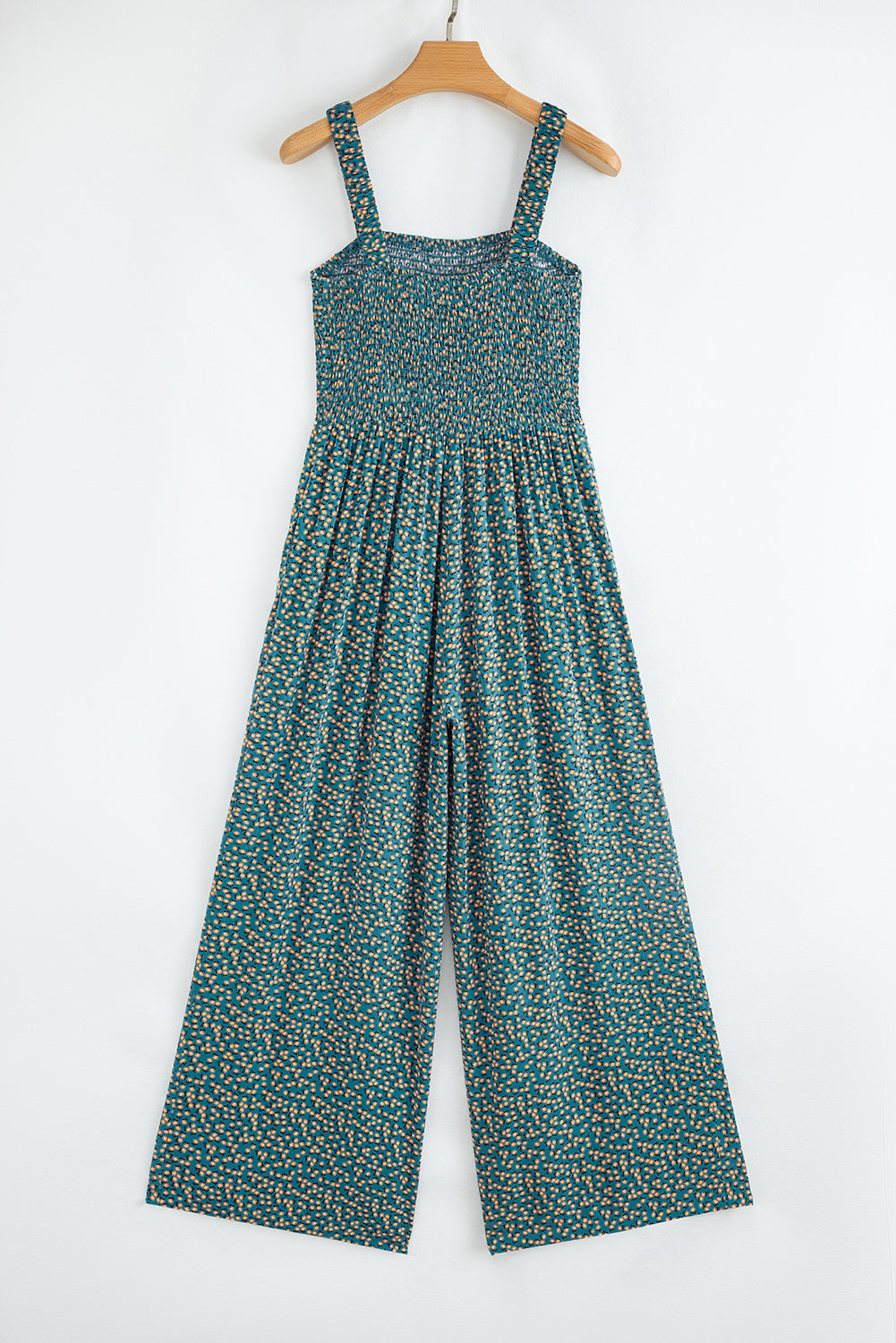 Floral Print Smocked High Waist Square Neck Jumpsuit