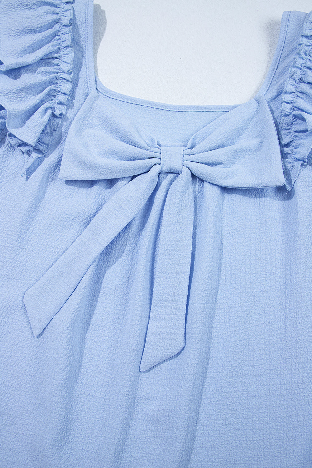 Textured Bow Knot Frilled Butterfly Sleeve Blouse