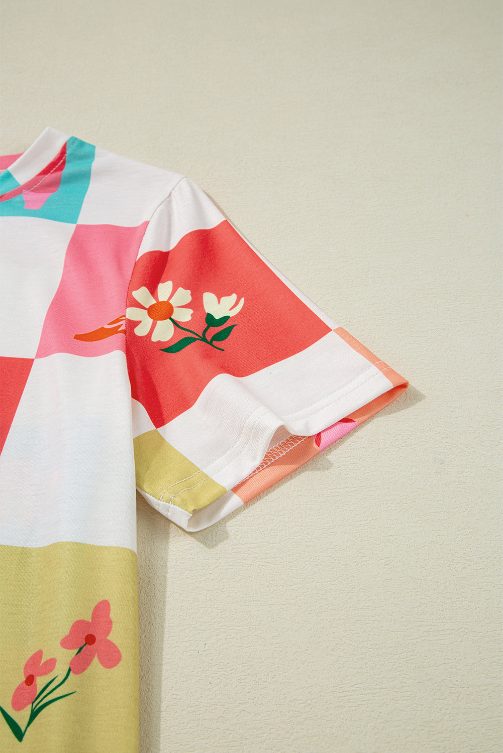 Western Fashion Checker Print Crewneck T Shirt