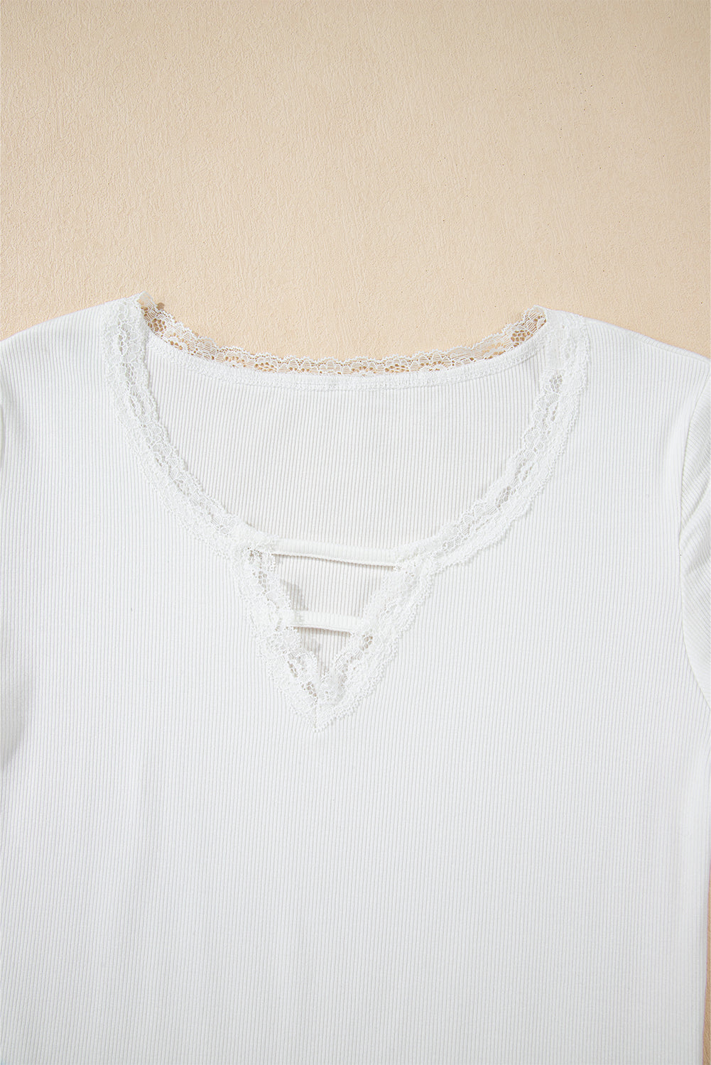 Lace V Neckline Ribbed Slim Fit T Shirt