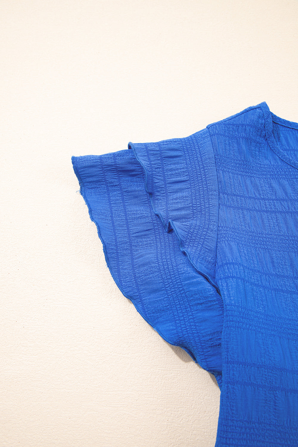Textured Ruffled Sleeve Round Neck Top