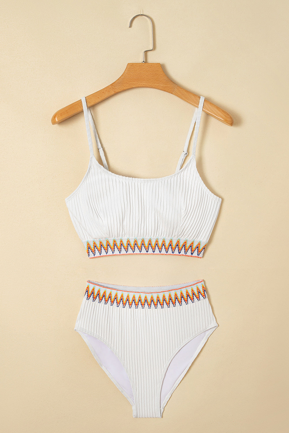 Textured Contrast Banding Bikini High Waist 2pcs Swimsuit