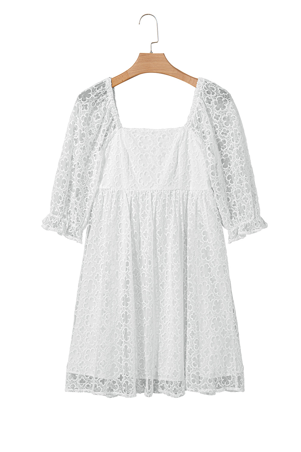 Floral Lace Puff Sleeve Empire Waist Mini Dress