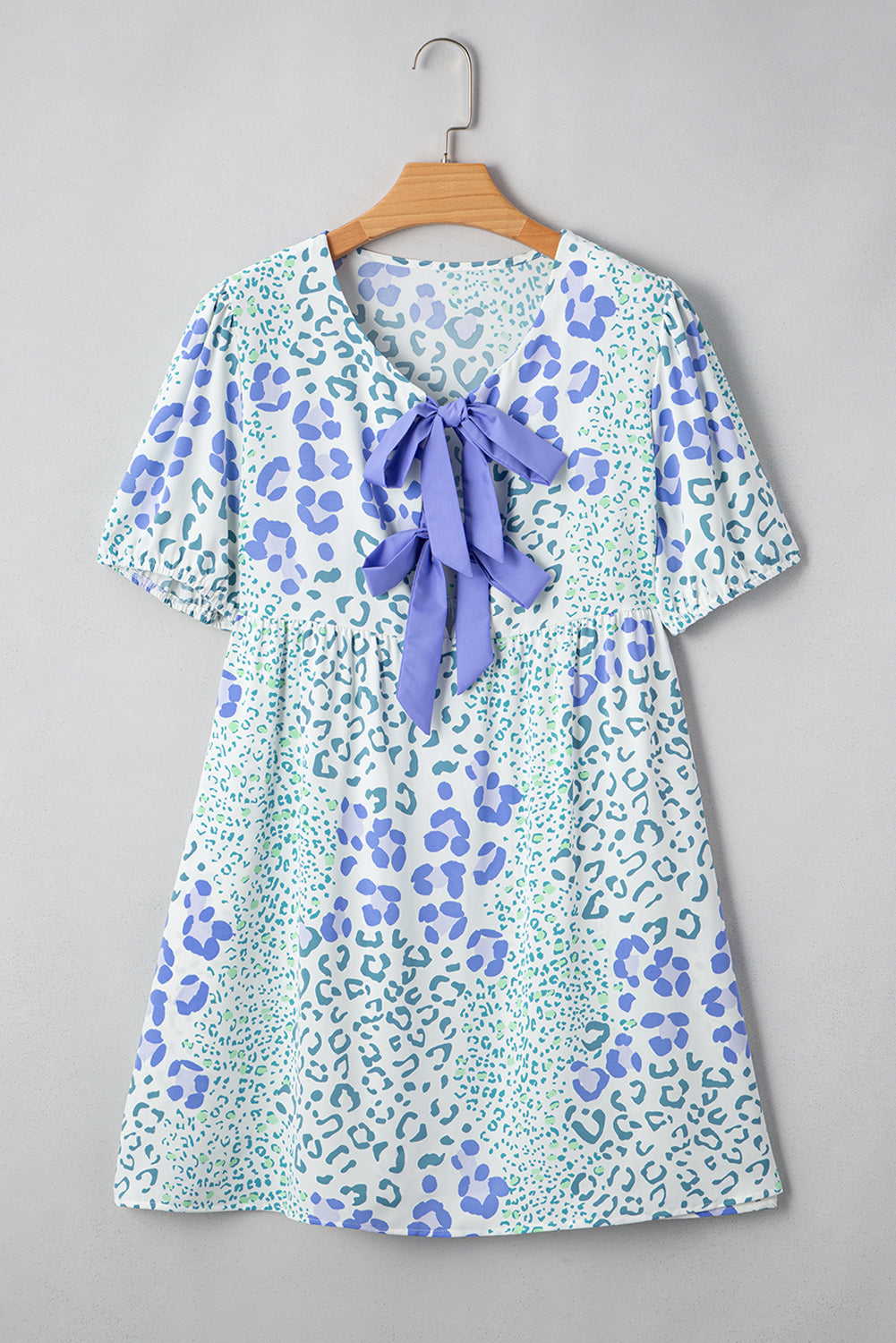 Floral Contrast Bow Puff Sleeve Mini Dress