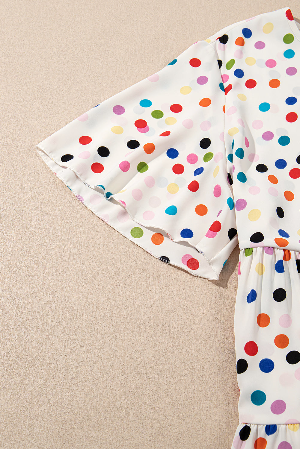 Colorful Polka Dot Print Short Sleeve Ruffled Plus Size Babydoll Blouse