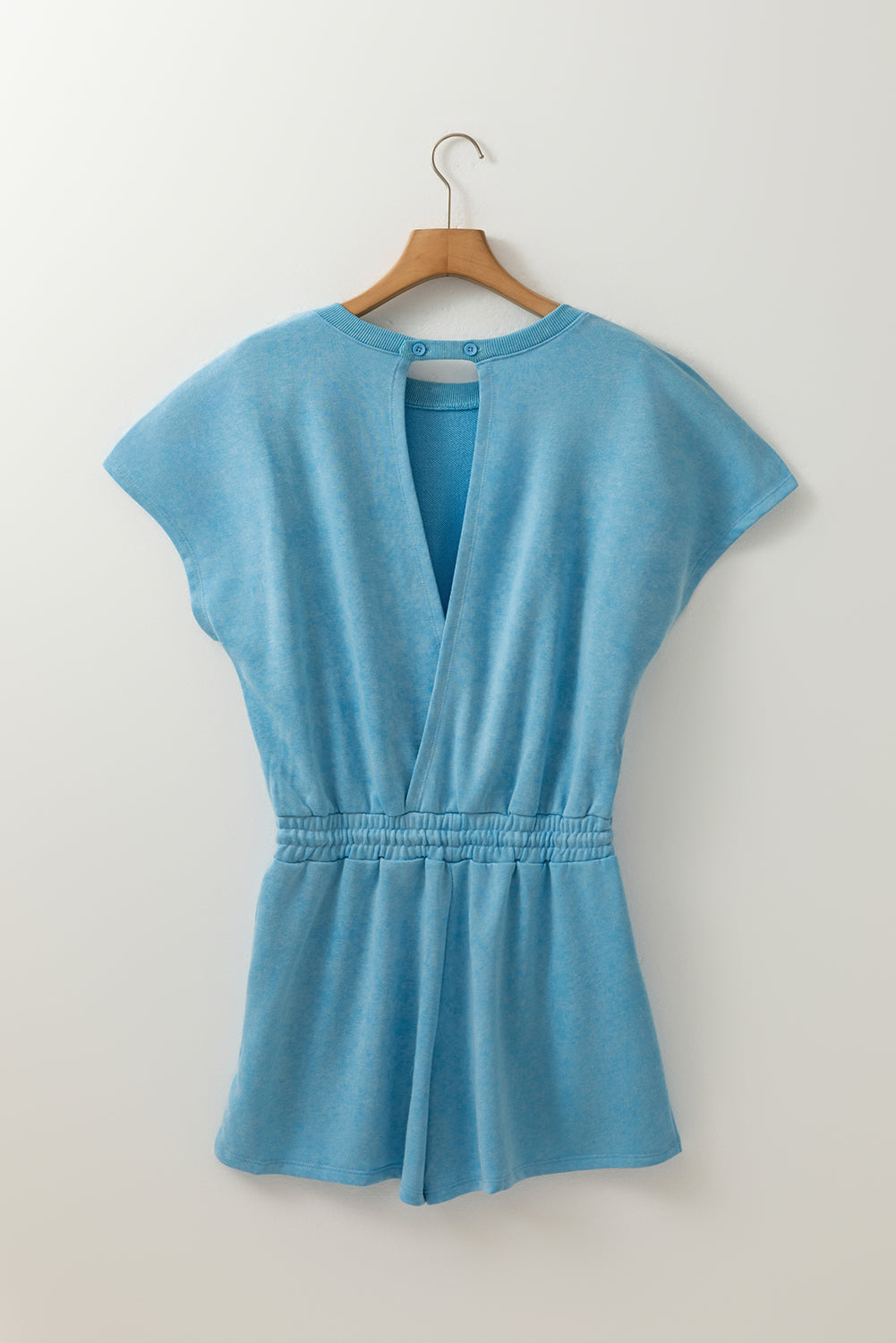 Mineral Wash Drawstring Waist Hollow Out Back Short Sleeve Romper