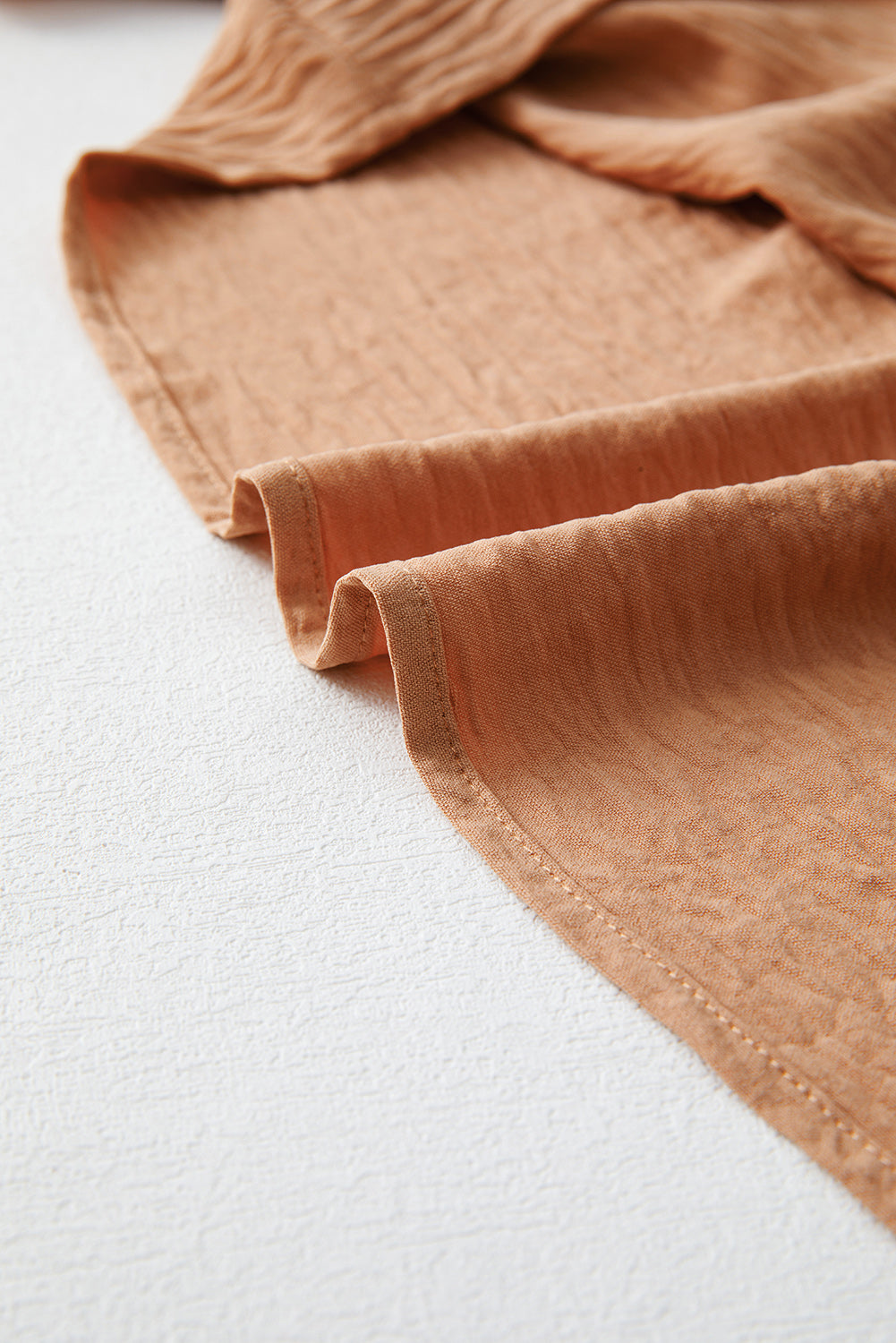 Solid Color Shirred Cuff Notch V Neck Blouse