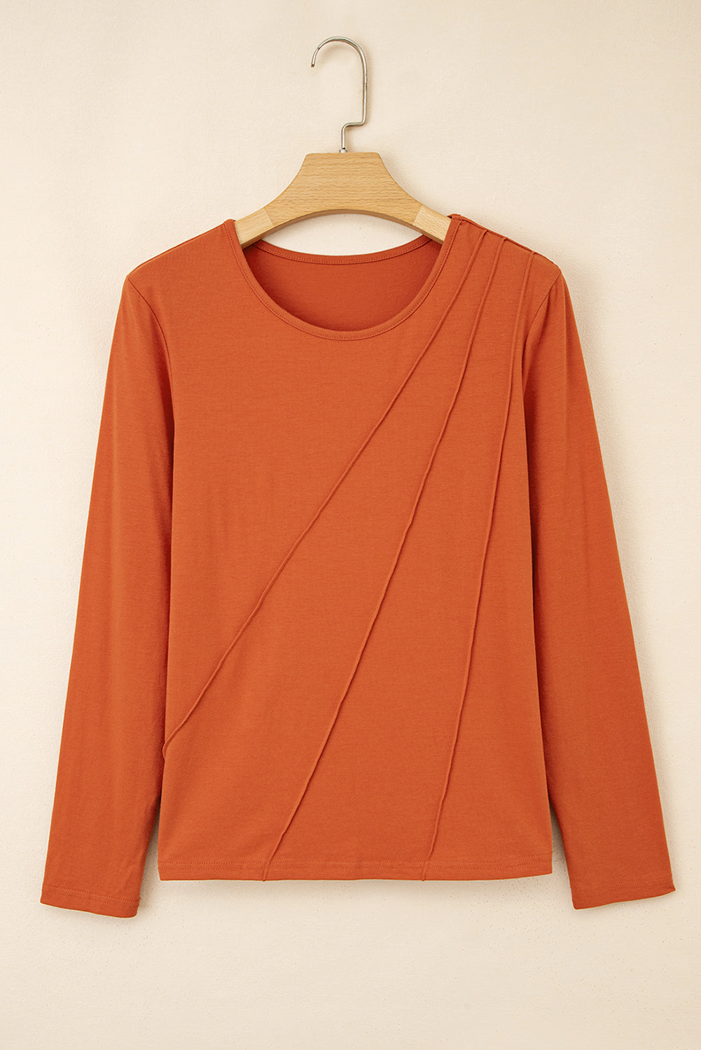 Asymmetric Seam Detail Solid Color Long Sleeve Top