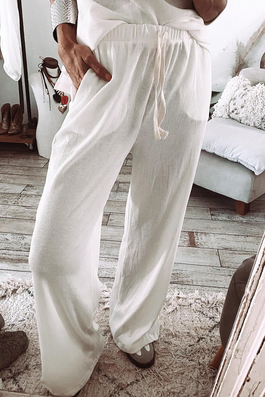 Textured Long Sleeve T Shirt and Pants Lounge Set