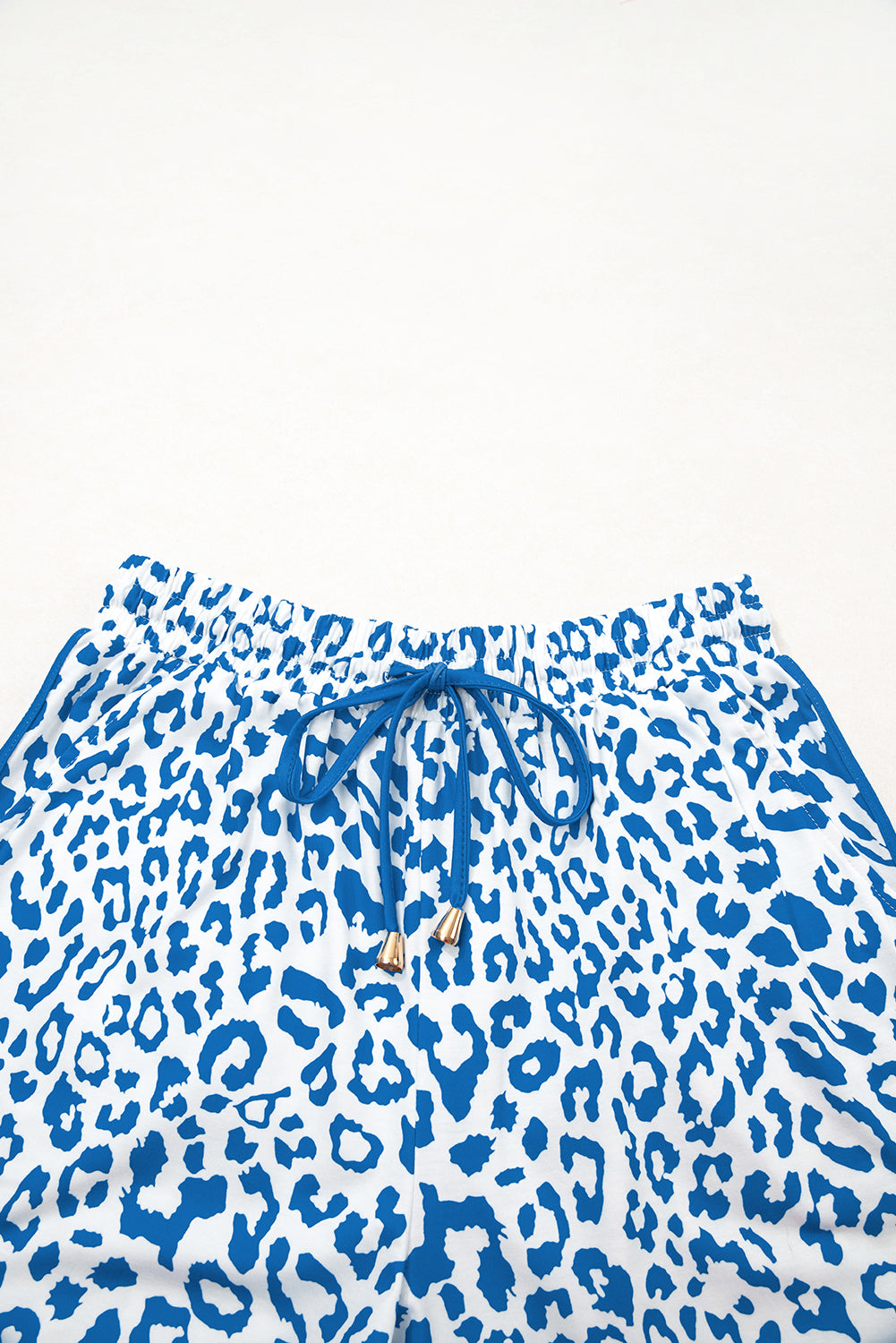 Leopard Elastic Waist Lace up Contrast Trim Casual Shorts