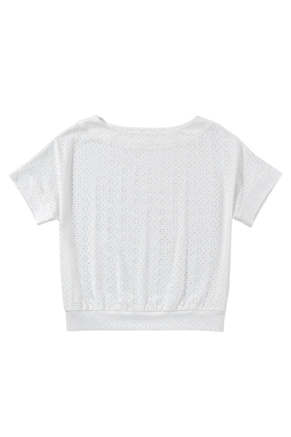 Eyelet Pattern Boat Neck Casual Tee