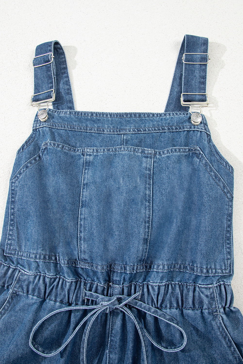 Buckle Straps Bib Style Drawstring Tied Backless Flared Denim Romper
