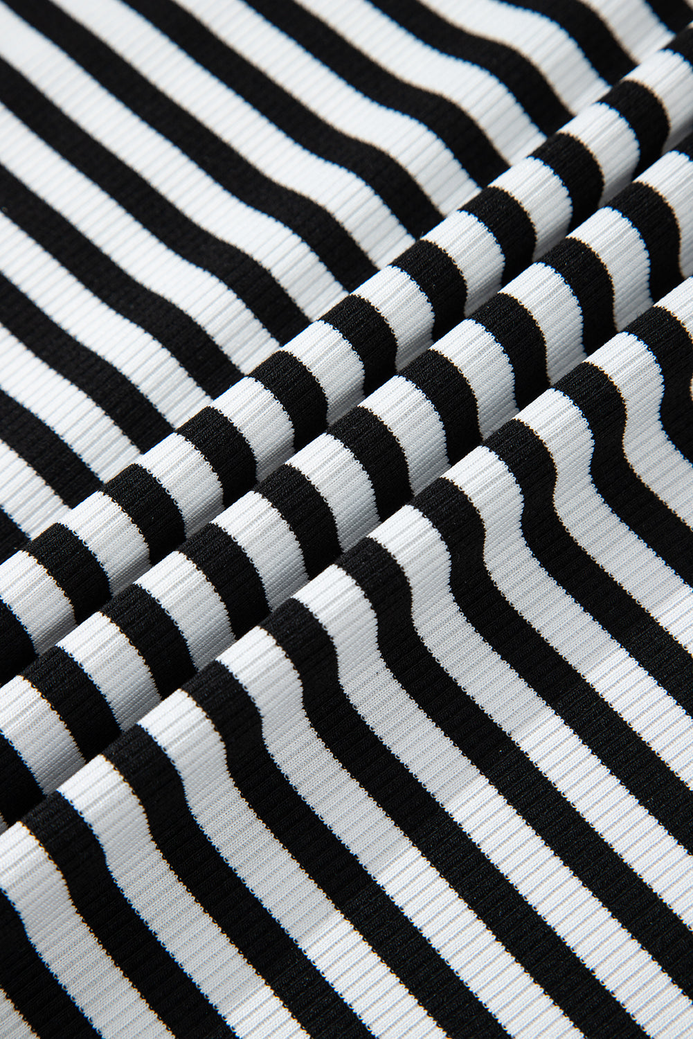 Stripe Ribbed Cap Sleeve Round Neck T Shirt