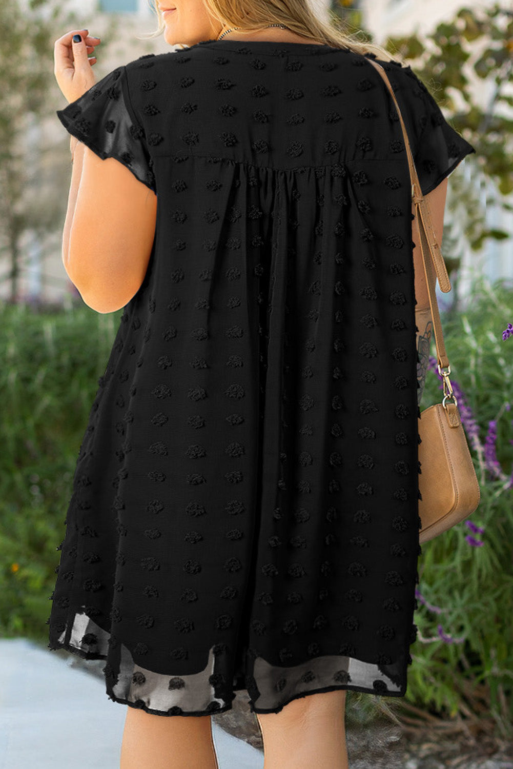 Dotty Textured Notched Neck Plus Ruffled Dress