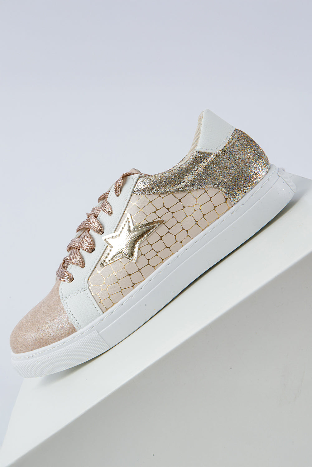 Glitter Star Patchwork PU Leather Lace-up Sneakers