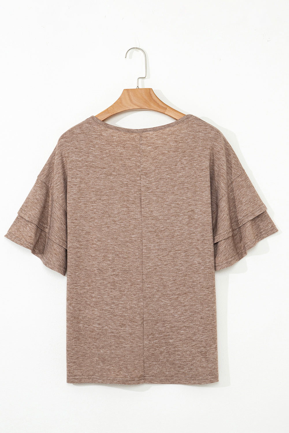 Solid Colour V-Neck Double Layer Sleeve Loose T-Shirt