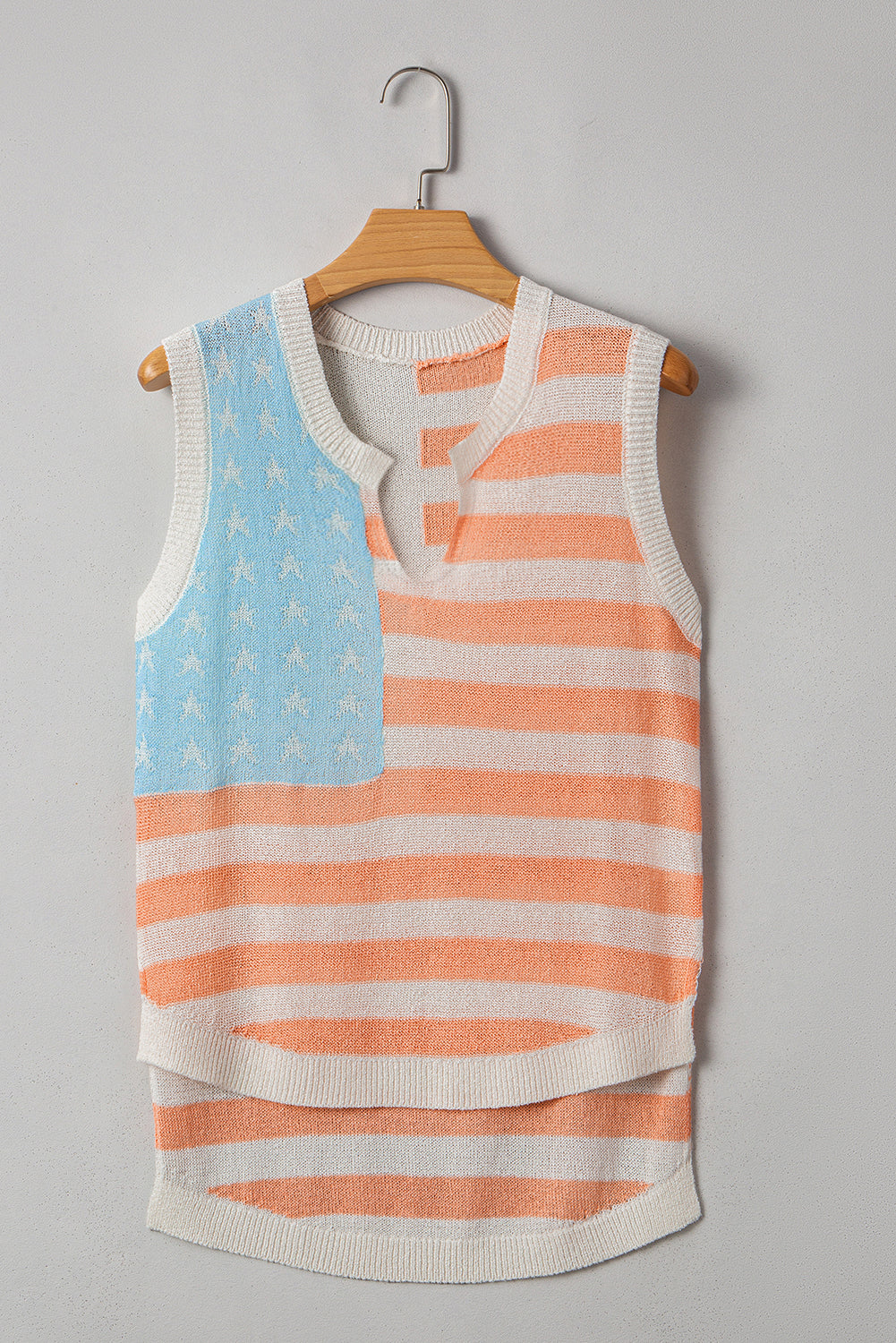 USA Flag Notched Neckline Loose Sweater Vest