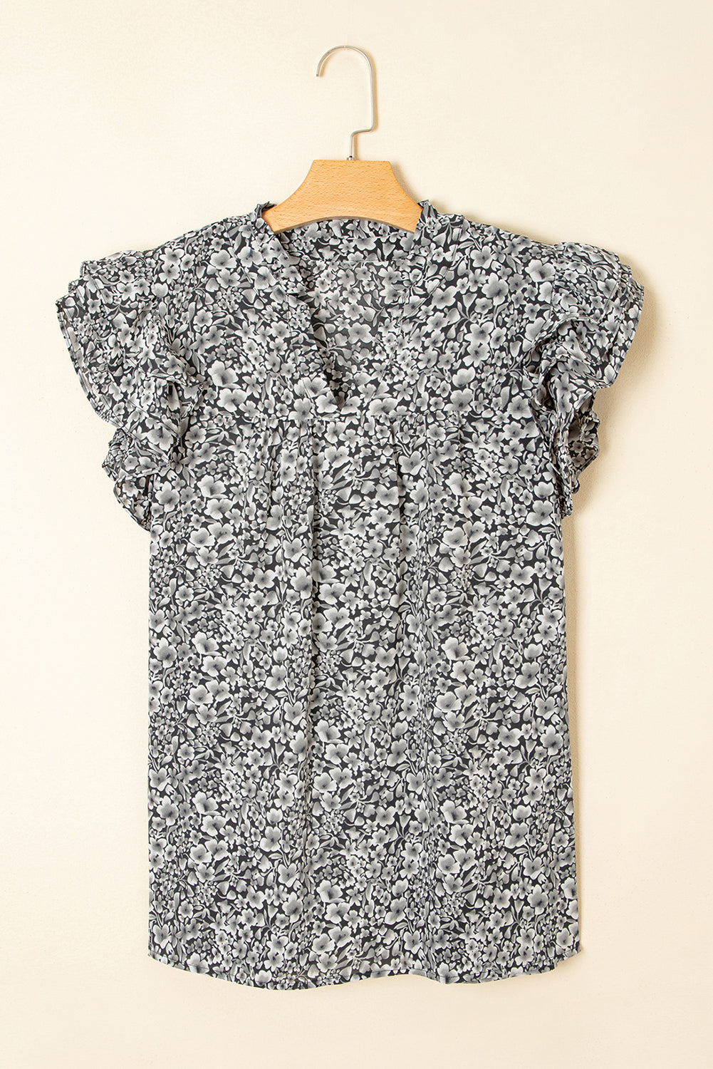 Floral Print Ruffle Sleeve Plus Size Shift Top