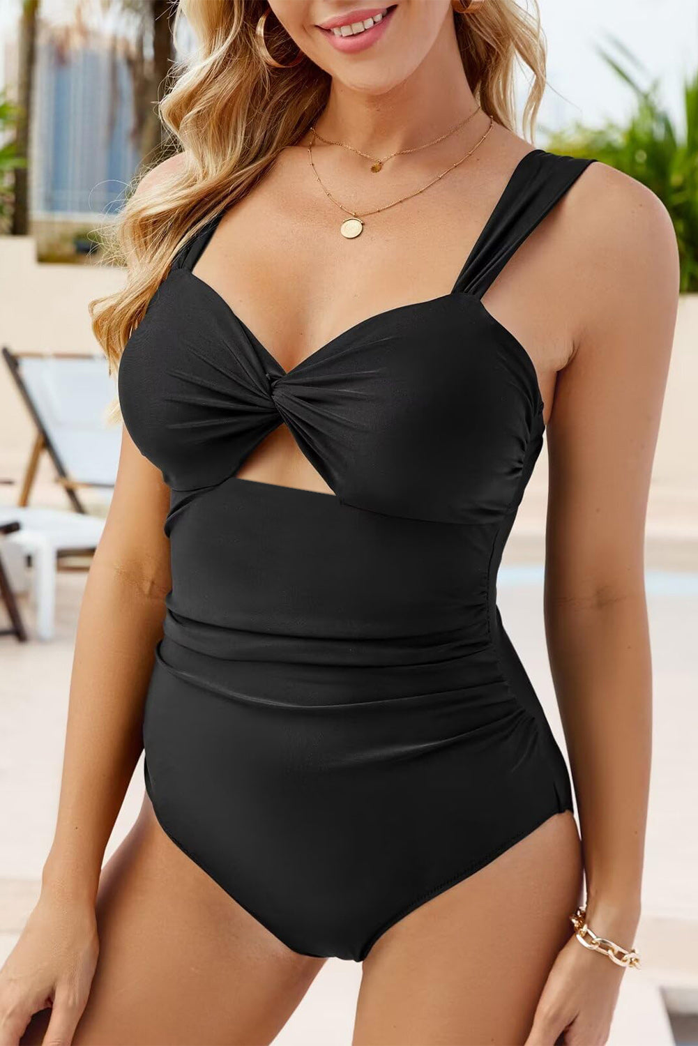 Cut out Twist Bowknot Backless One Piece Swimsuit