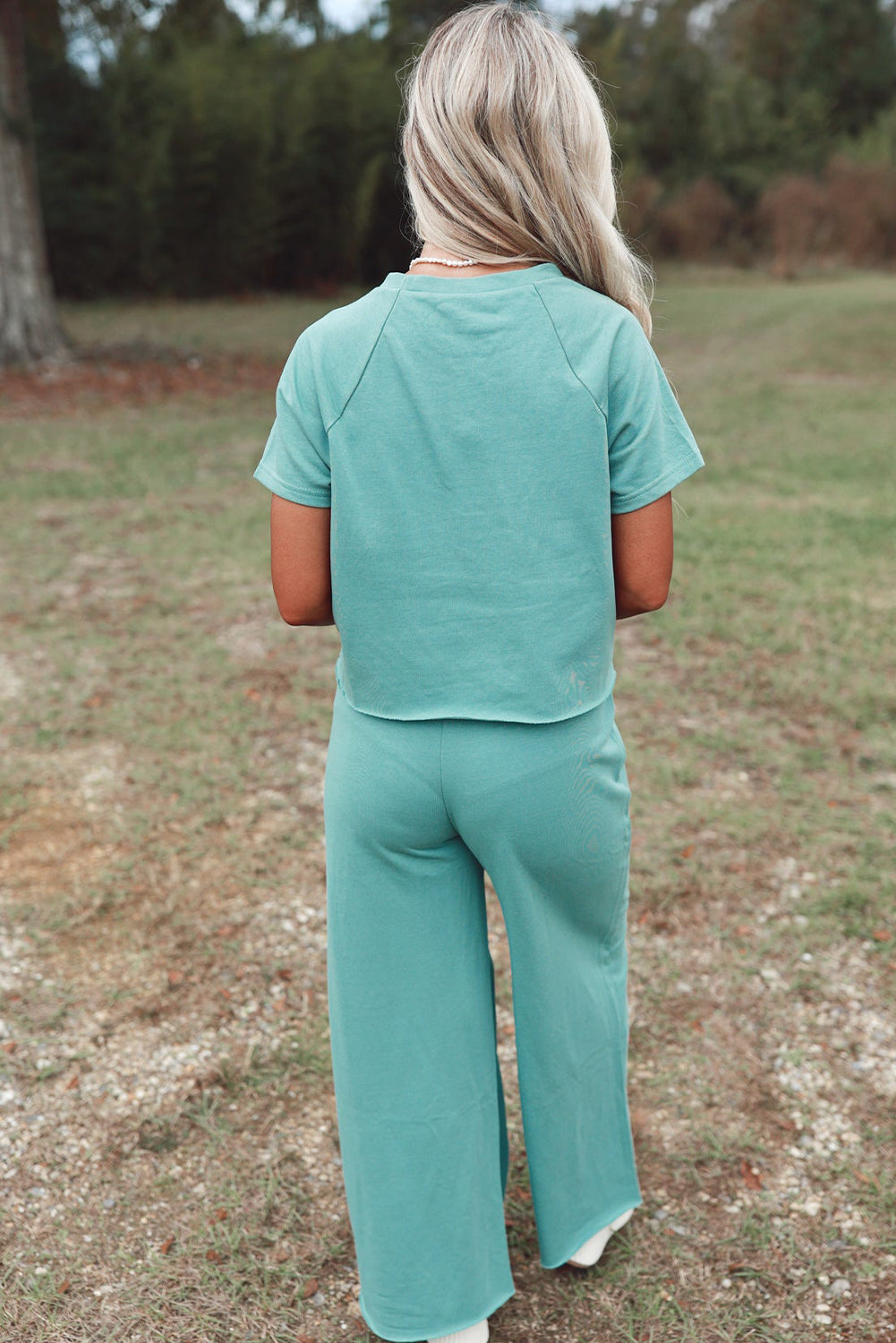 Raglan Short Sleeve Tee and Wide Leg Pants Set
