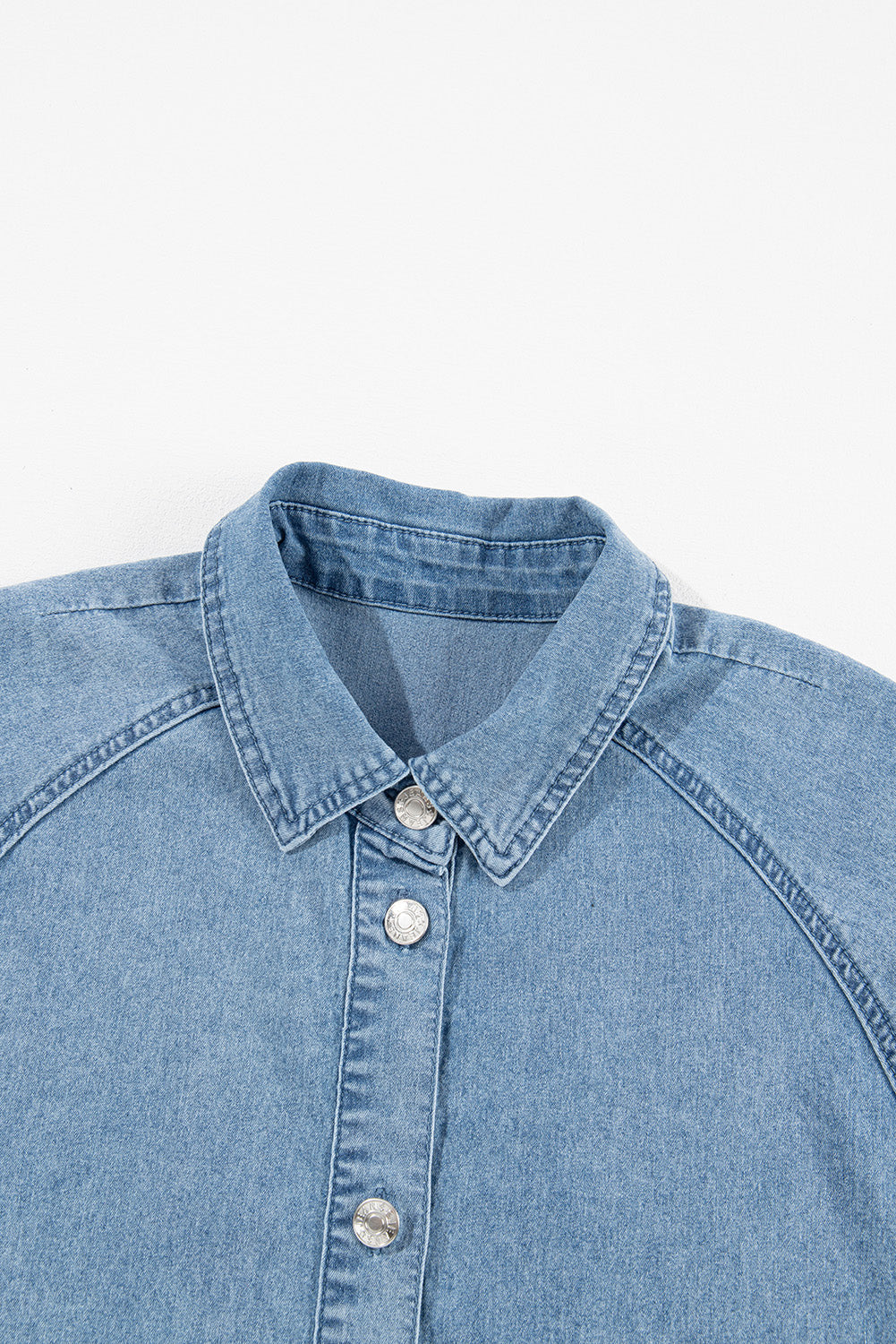 Frilled Short Sleeve Button Up Loose Denim Shirt Dress